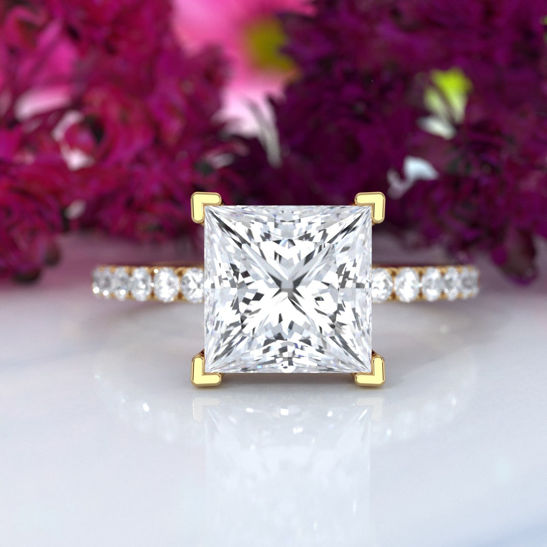 Hidden Halo French U Cut Pave Set Lab Grown Diamond Engagement Ring IGI Certified 2.60 Ctw.