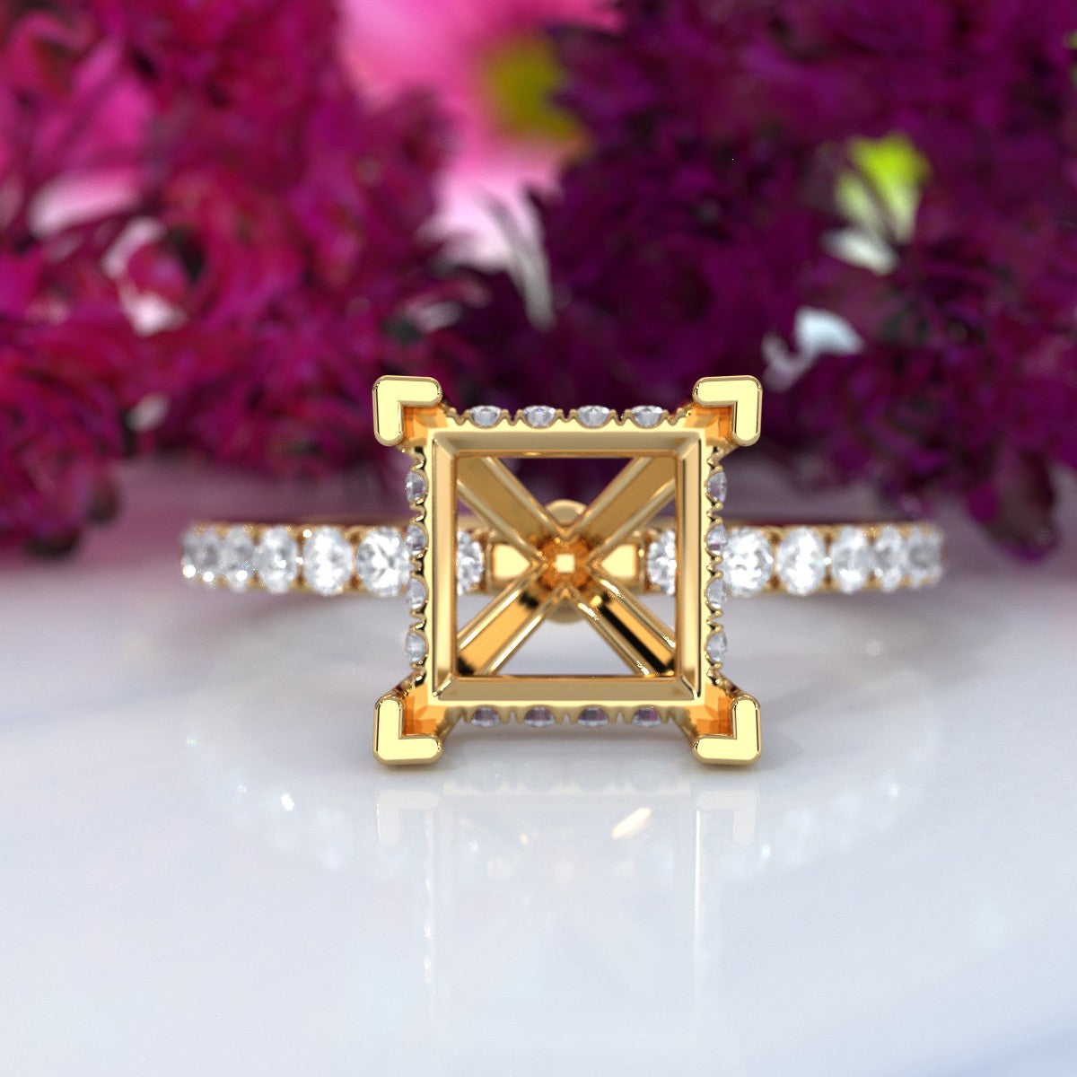 Hidden Halo French U Cut Pave Set Semi Mount Lab Grown Diamond Engagement Ring 0.60Ct.