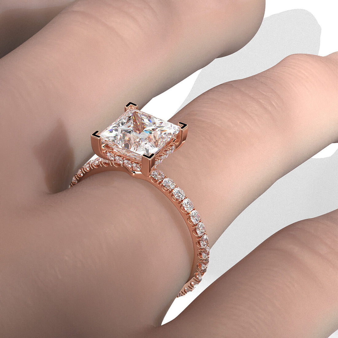 Hidden Halo French U Cut Pave Set Lab Grown Diamond Engagement Ring IGI Certified 2.60 Ctw.