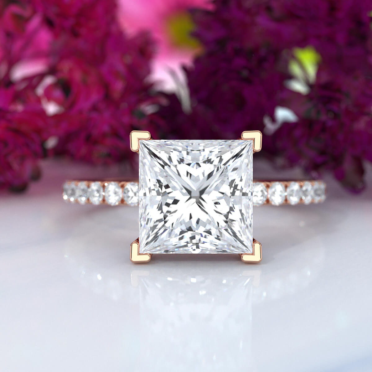 Hidden Halo French U Cut Pave Set Princess Lab Grown Diamond Engagement Ring