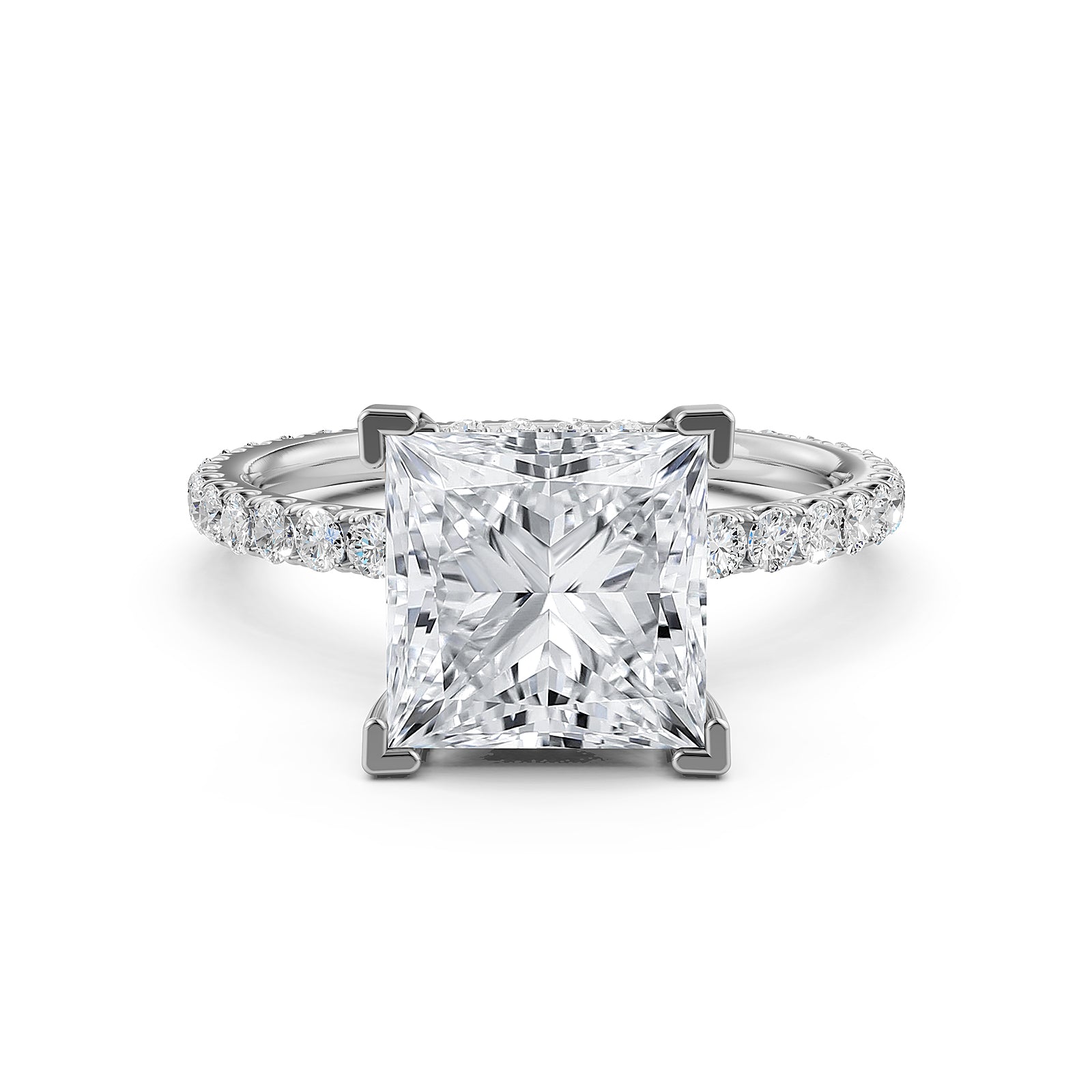 Hidden Halo French U Cut Pave Set Lab Grown Diamond Engagement Ring IGI Certified 2.60 Ctw.