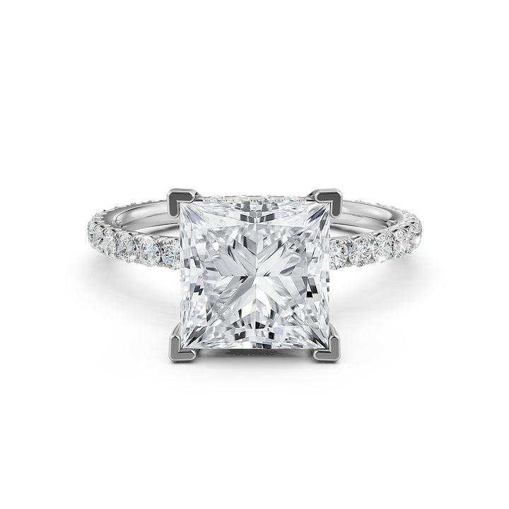 Hidden Halo French U Cut Pave Set Princess Lab Grown Diamond Engagement Ring