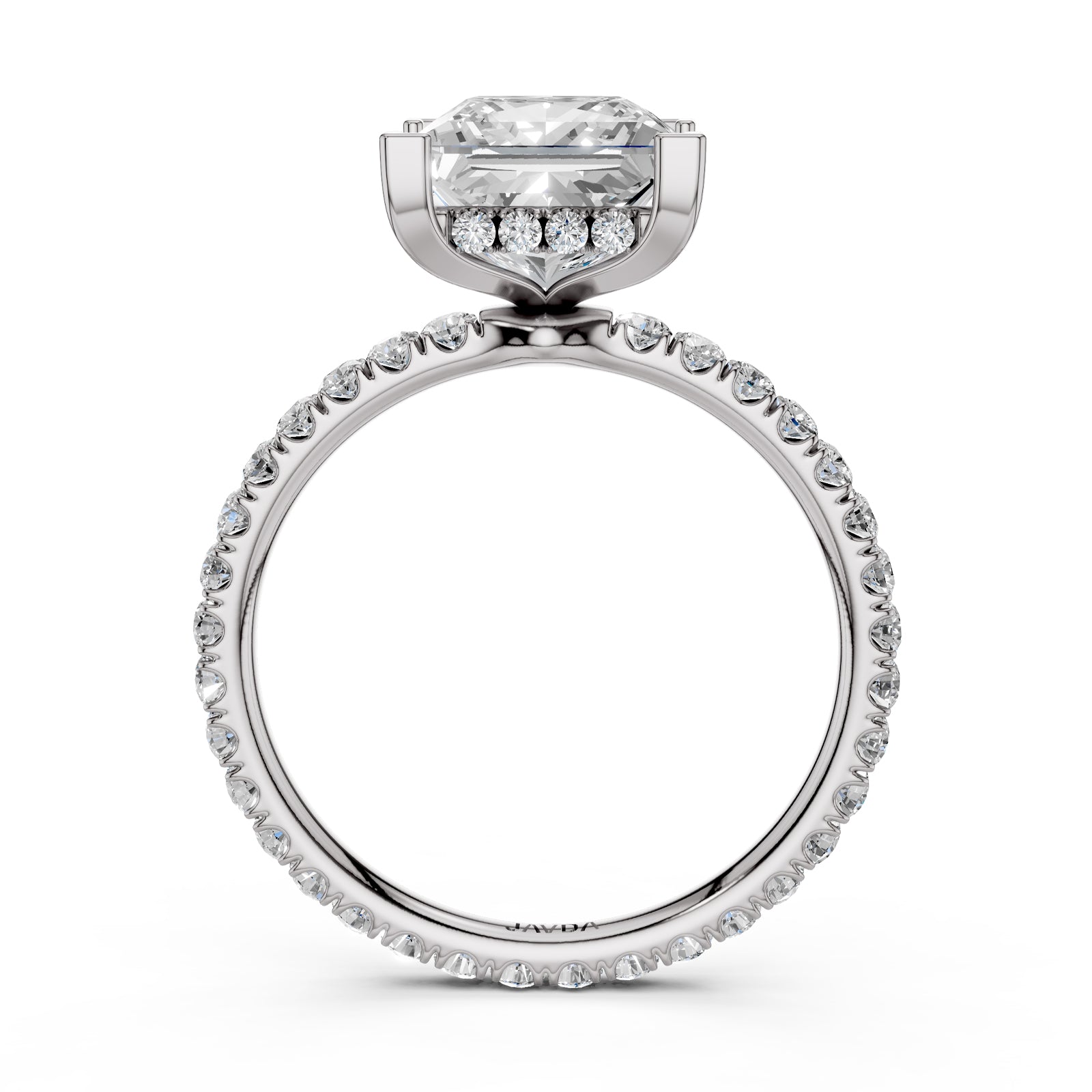 Hidden Halo French U Cut Pave Set Lab Grown Diamond Engagement Ring IGI Certified 2.60 Ctw.