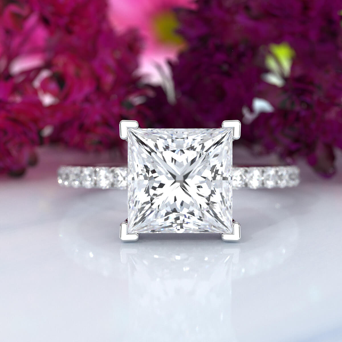 Hidden Halo French U Cut Pave Set Princess Lab Grown Diamond Engagement Ring