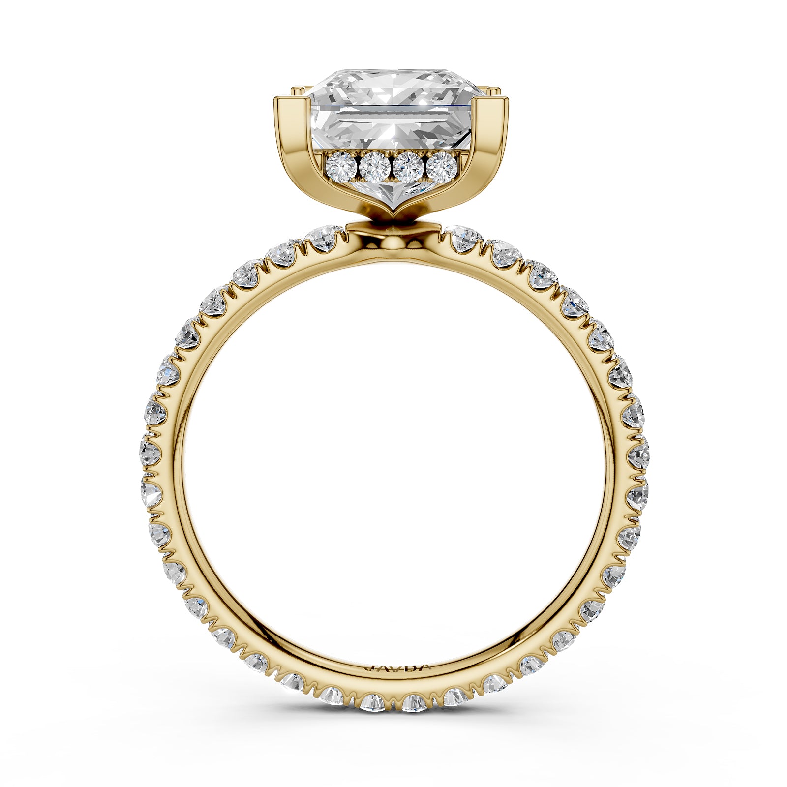 Hidden Halo French U Cut Pave Set Princess Lab Grown Diamond Engagement Ring