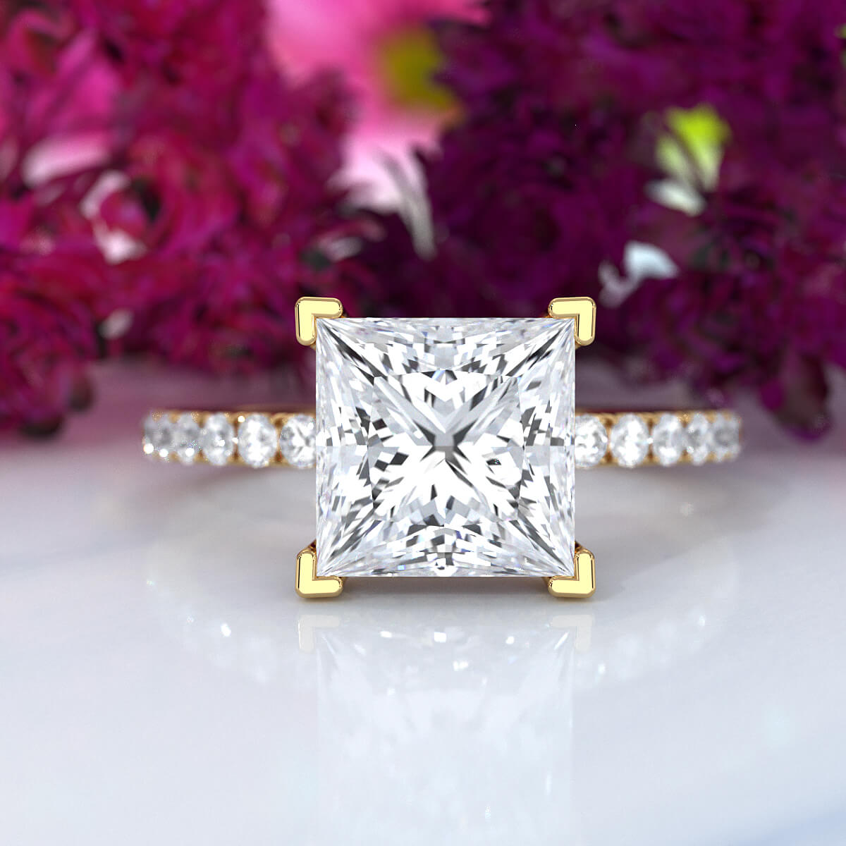 Hidden Halo French U Cut Pave Set Princess Lab Grown Diamond Engagement Ring