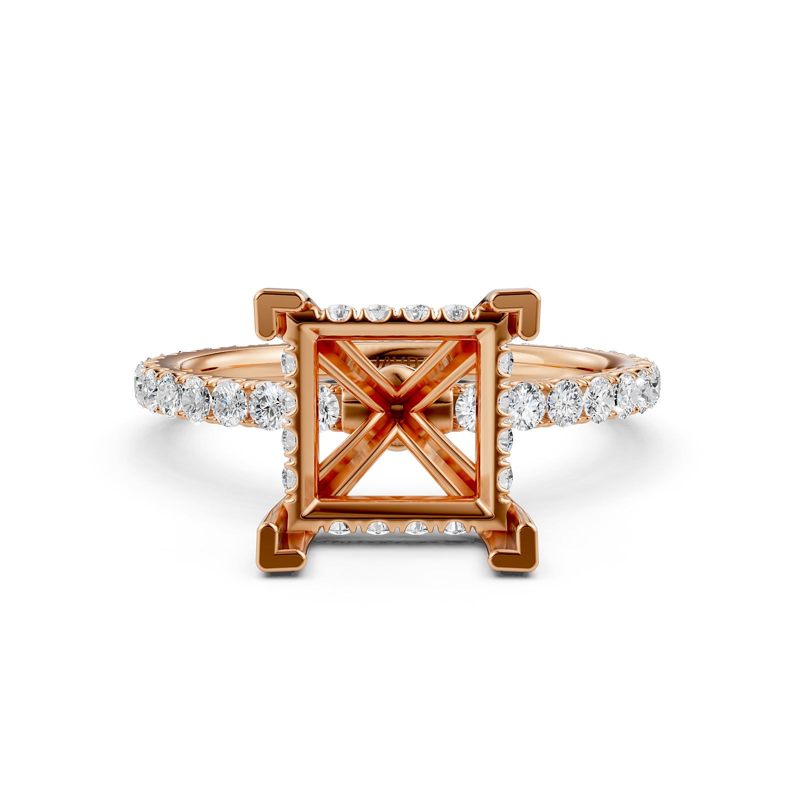 Hidden Halo French U Cut Pave Set Semi Mount Lab Grown Diamond Engagement Ring 0.60Ct.