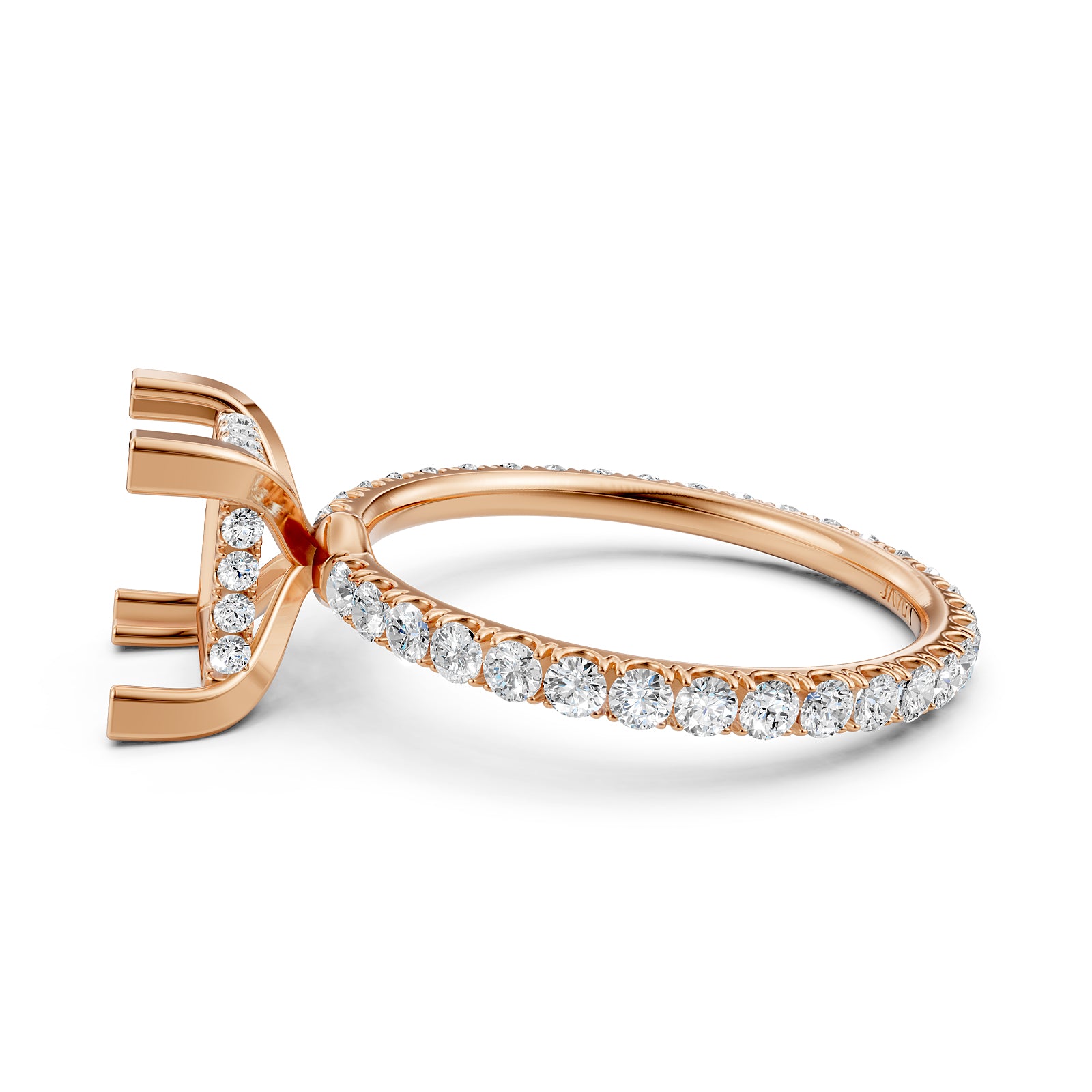 Hidden Halo French U Cut Pave Set Semi Mount Lab Grown Diamond Engagement Ring 0.60Ct.