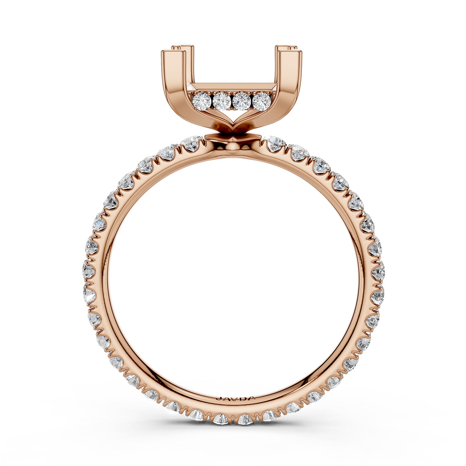 Hidden Halo French U Cut Pave Set Semi Mount Lab Grown Diamond Engagement Ring 0.60Ct.