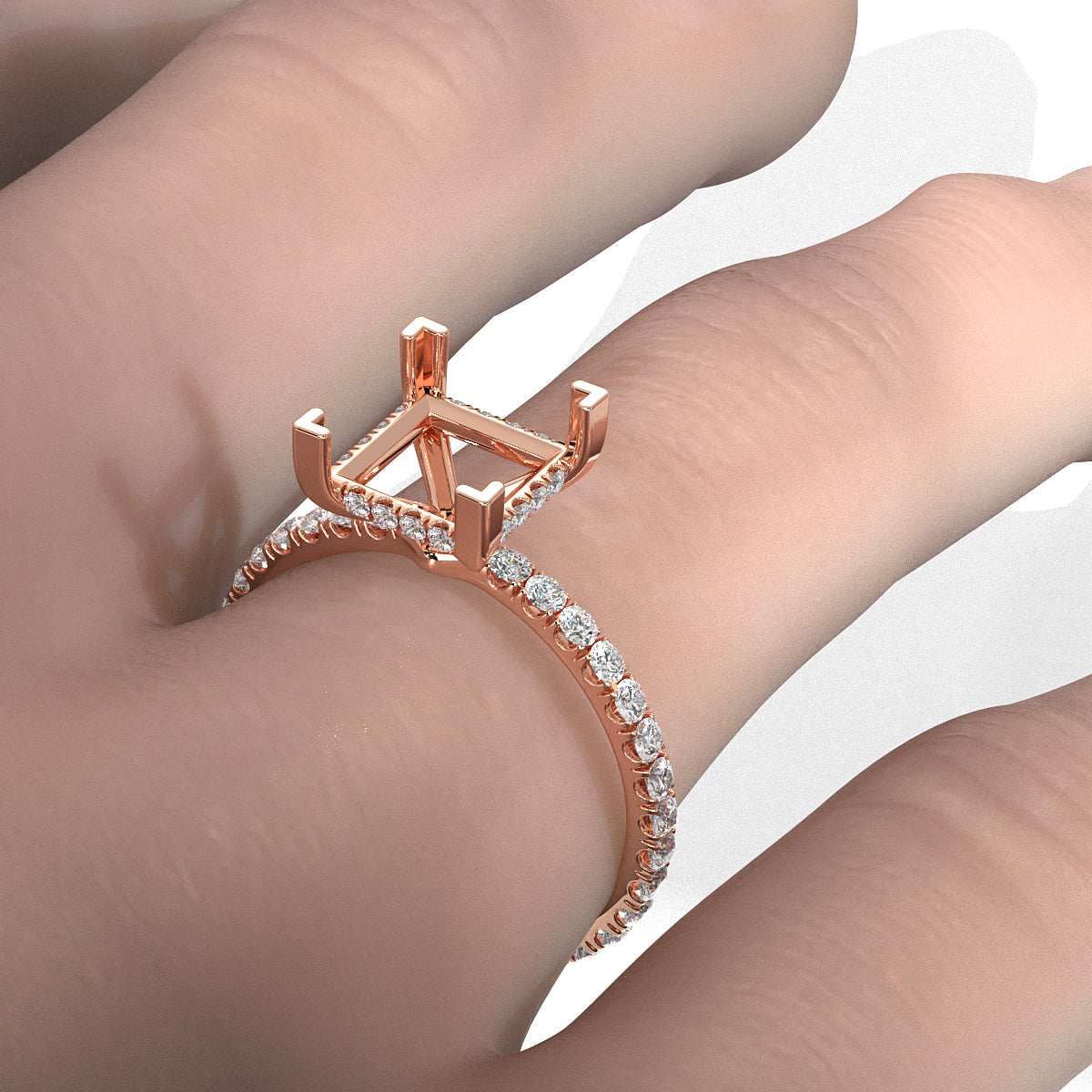 Hidden Halo French U Cut Pave Set Semi Mount Lab Grown Diamond Engagement Ring 0.60Ct.