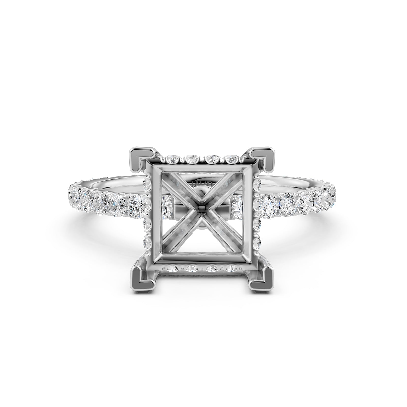 Hidden Halo French U Cut Pave Set Semi Mount Lab Grown Diamond Engagement Ring 0.60Ct.