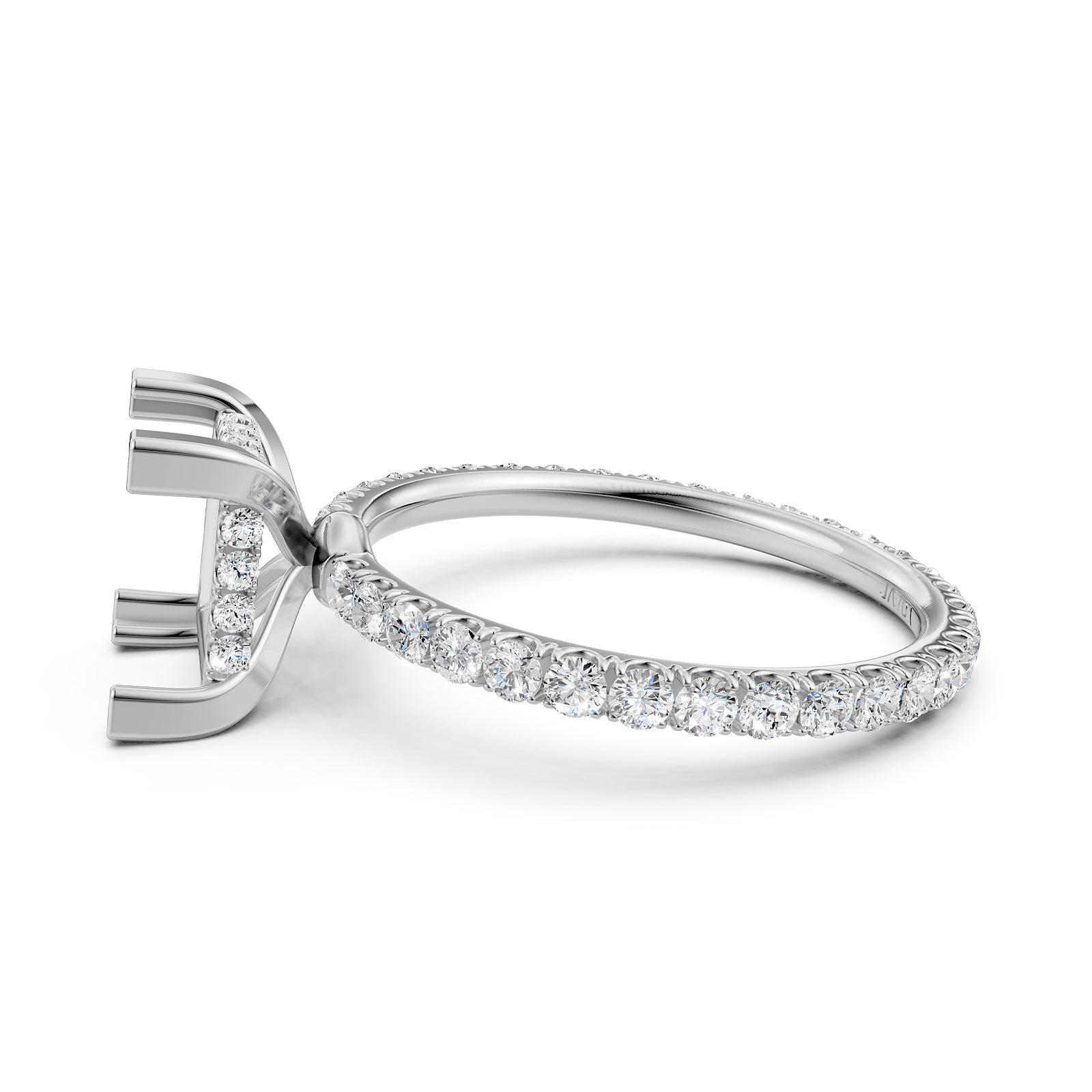 Hidden Halo French U Cut Pave Set Semi Mount Lab Grown Diamond Engagement Ring 0.60Ct.