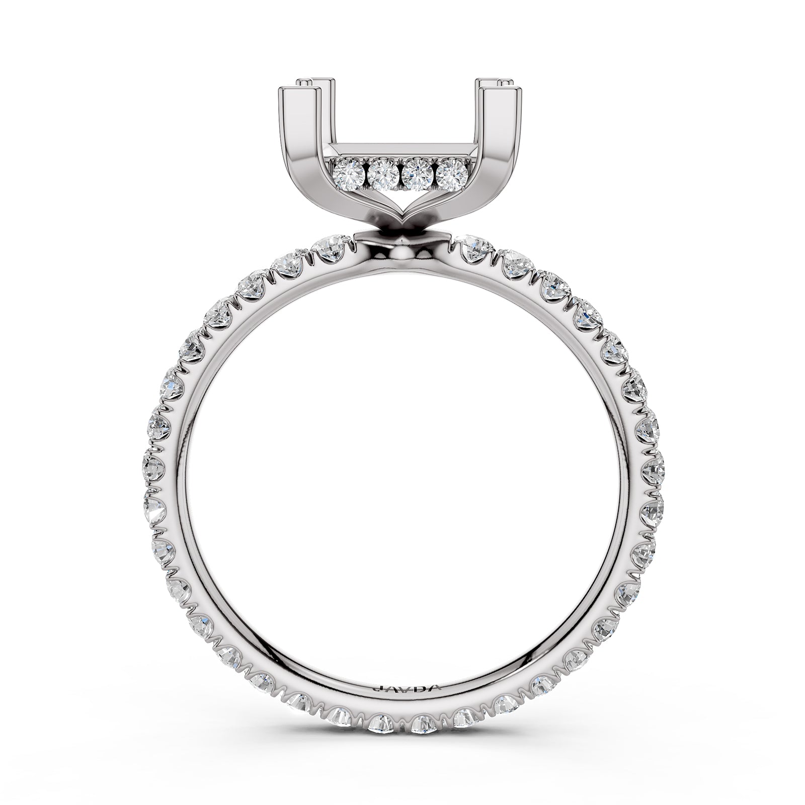 Hidden Halo French U Cut Pave Set Semi Mount Lab Grown Diamond Engagement Ring 0.60Ct.