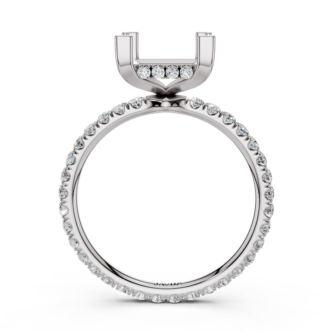 Hidden Halo French U Cut Pave Set Semi Mount Lab Grown Diamond Engagement Ring 0.60Ct.