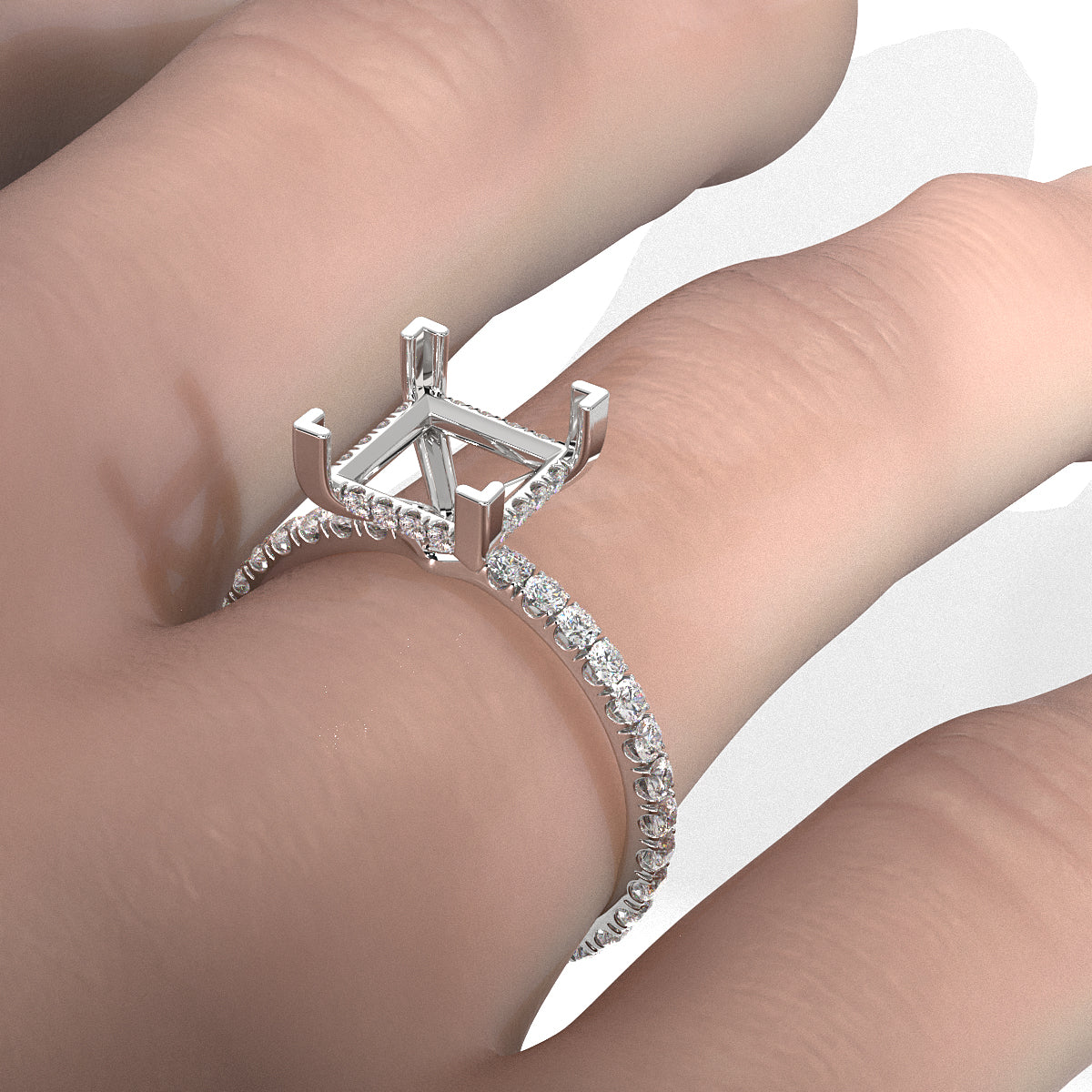 Hidden Halo French U Cut Pave Set Semi Mount Lab Grown Diamond Engagement Ring 0.60Ct.