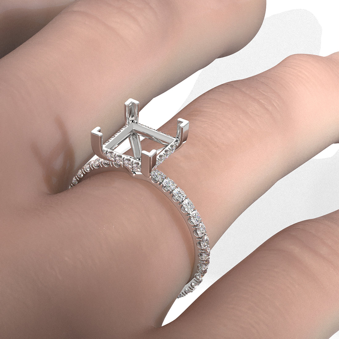 Hidden Halo French U Cut Pave Set Semi Mount Lab Grown Diamond Engagement Ring 0.60Ct.