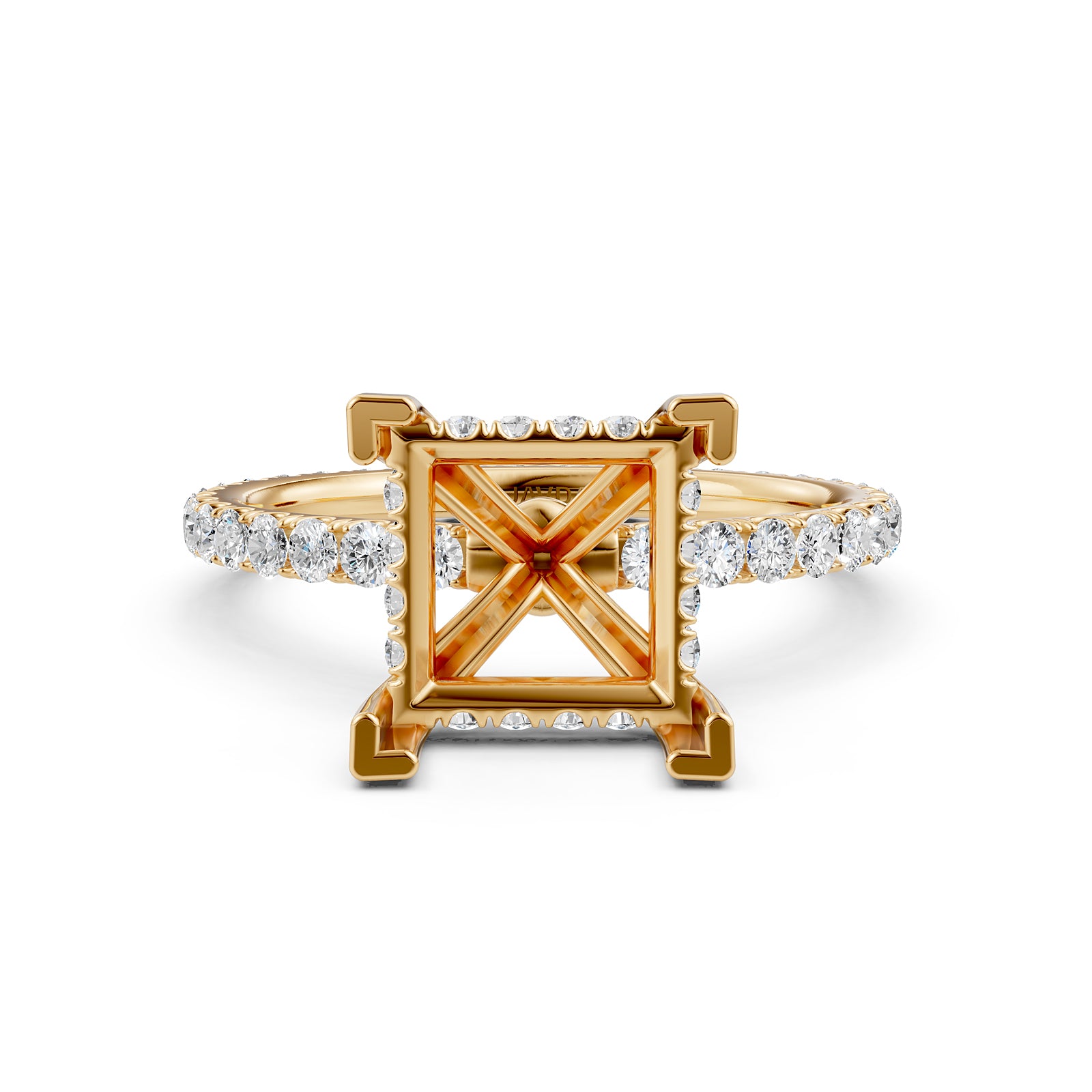 Hidden Halo French U Cut Pave Set Semi Mount Lab Grown Diamond Engagement Ring 0.60Ct.