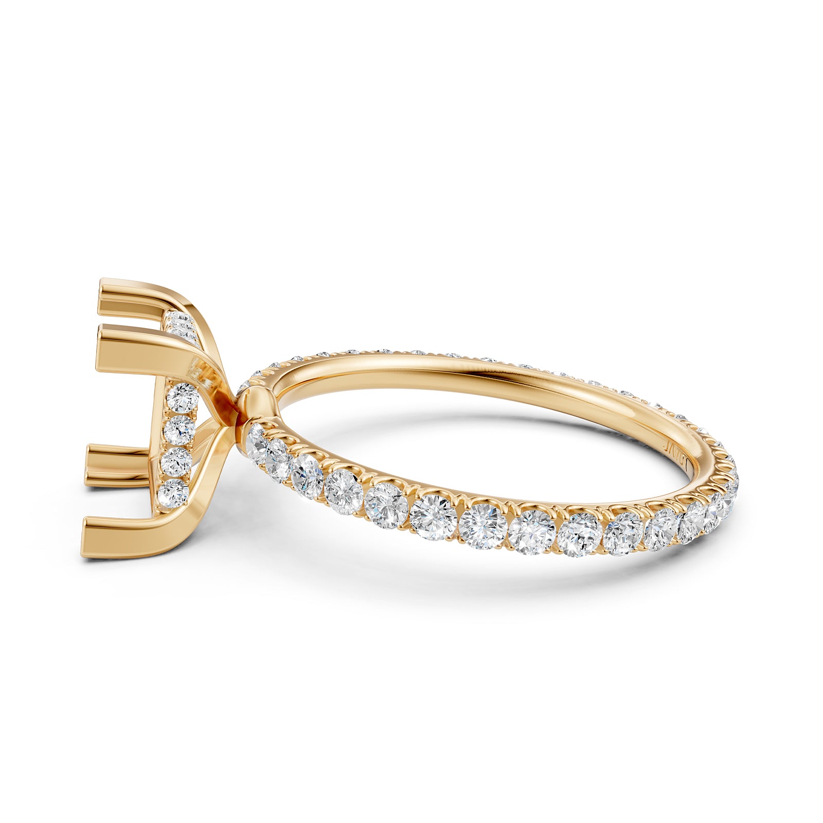 Hidden Halo French U Cut Pave Set Semi Mount Lab Grown Diamond Engagement Ring 0.60Ct.