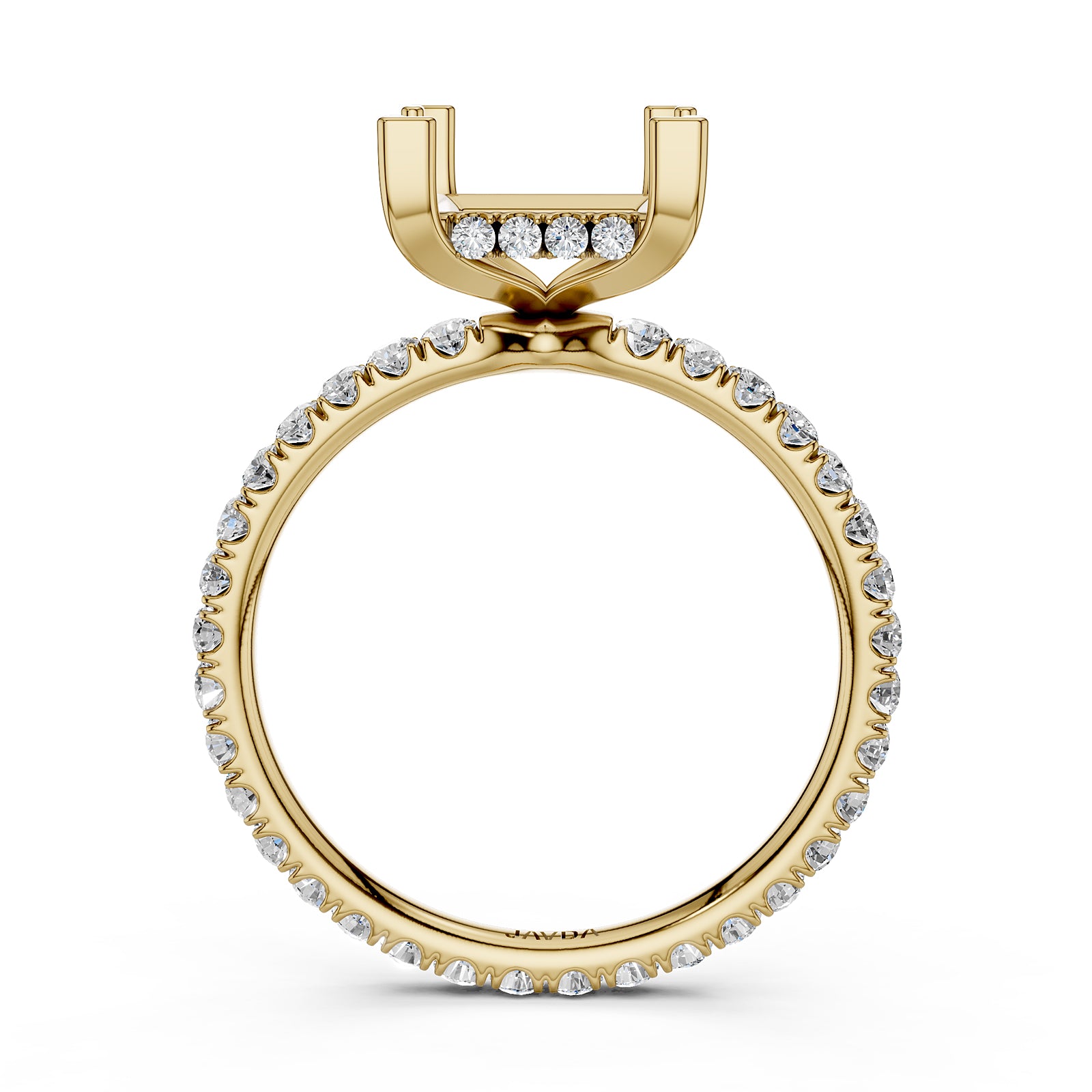 Hidden Halo French U Cut Pave Set Semi Mount Lab Grown Diamond Engagement Ring 0.60Ct.