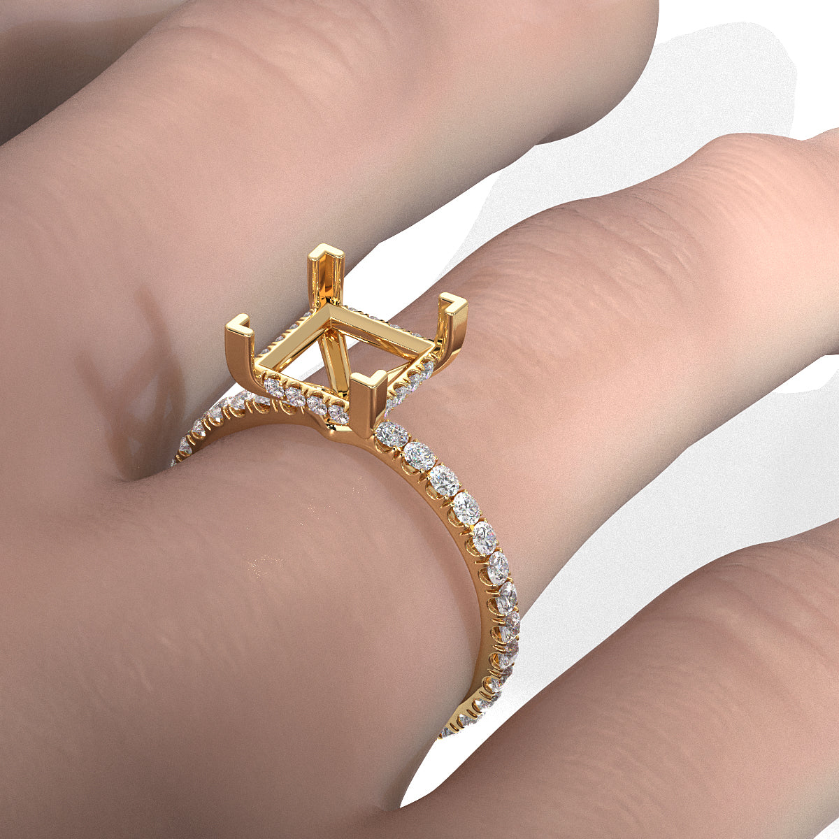 Hidden Halo French U Cut Pave Set Semi Mount Lab Grown Diamond Engagement Ring 0.60Ct.