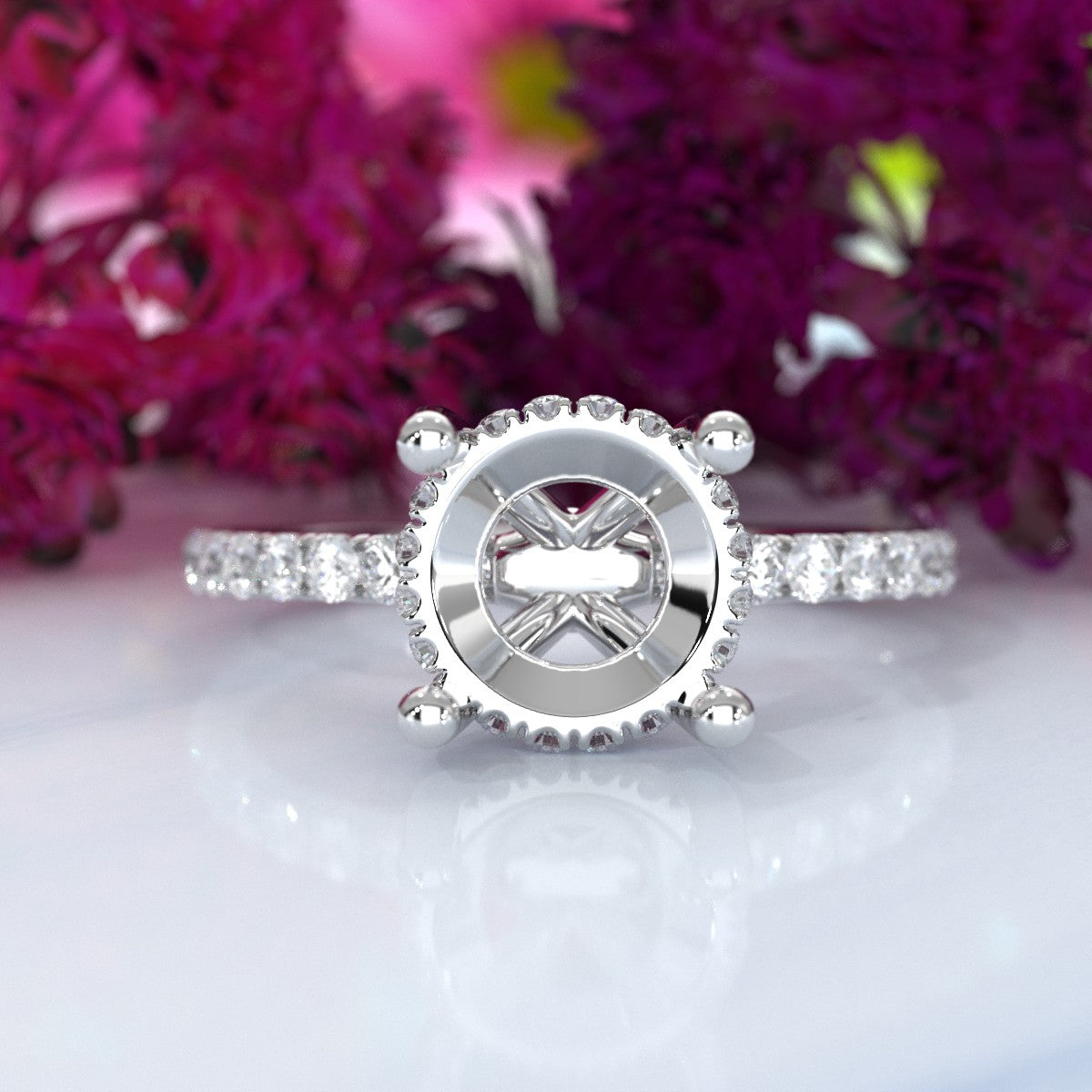 Hidden Halo French U Cut Pave Set Semi Mount Lab Grown Diamond Engagement Ring 0.60Ct.