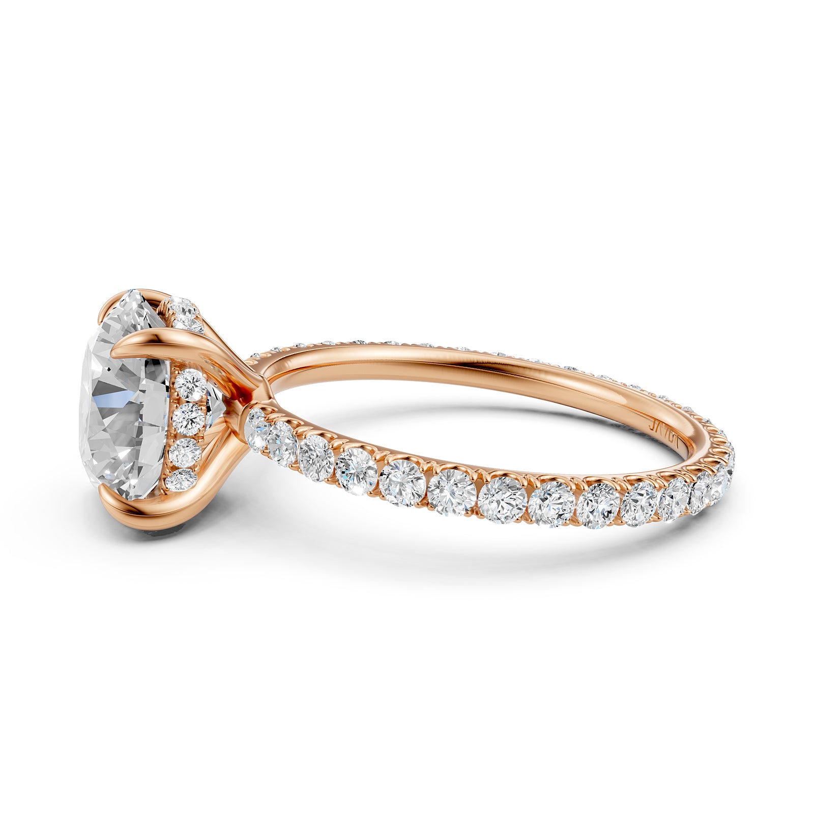 Hidden Halo French U Cut Pave Set Round Lab Grown Diamond Engagement Ring