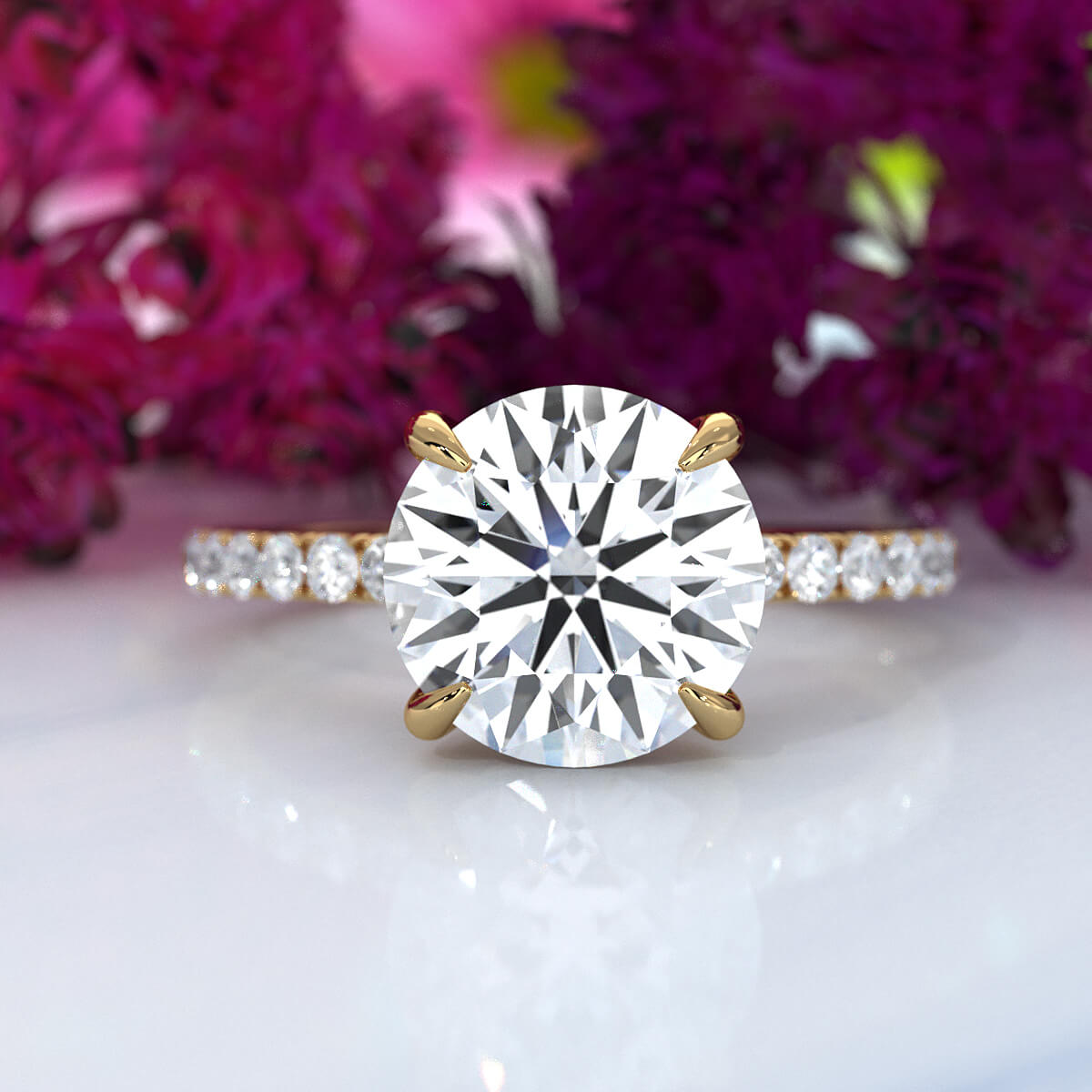 Hidden Halo French U Cut Pave Set Round Lab Grown Diamond Engagement Ring