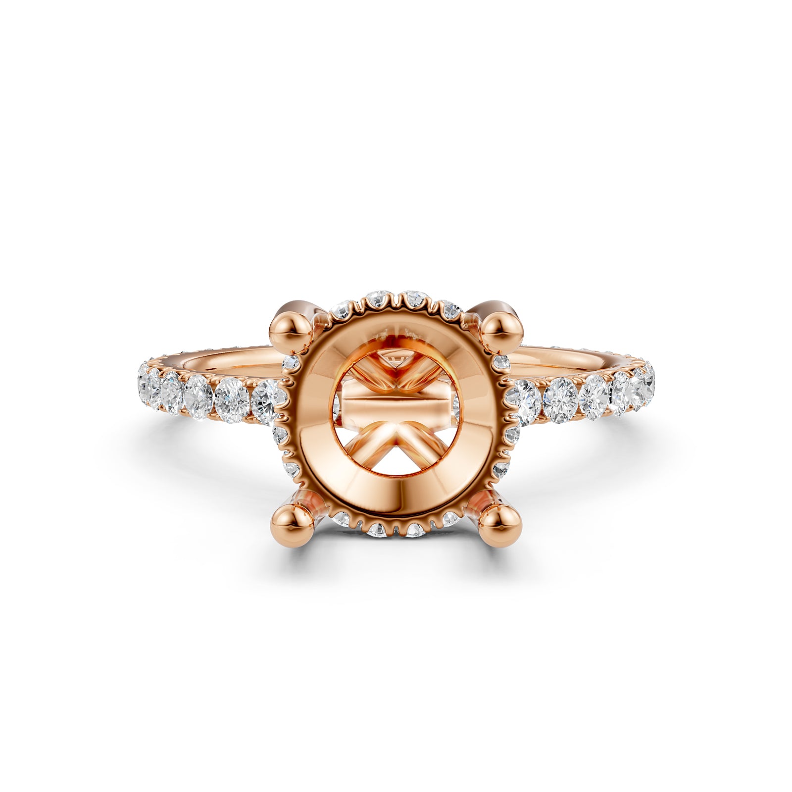 Hidden Halo French U Cut Pave Set Semi Mount Lab Grown Diamond Engagement Ring 0.60Ct.