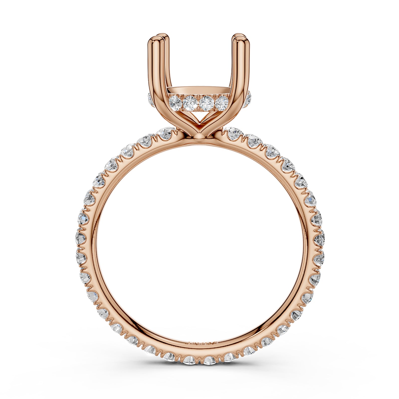 Hidden Halo French U Cut Pave Set Semi Mount Lab Grown Diamond Engagement Ring 0.60Ct.