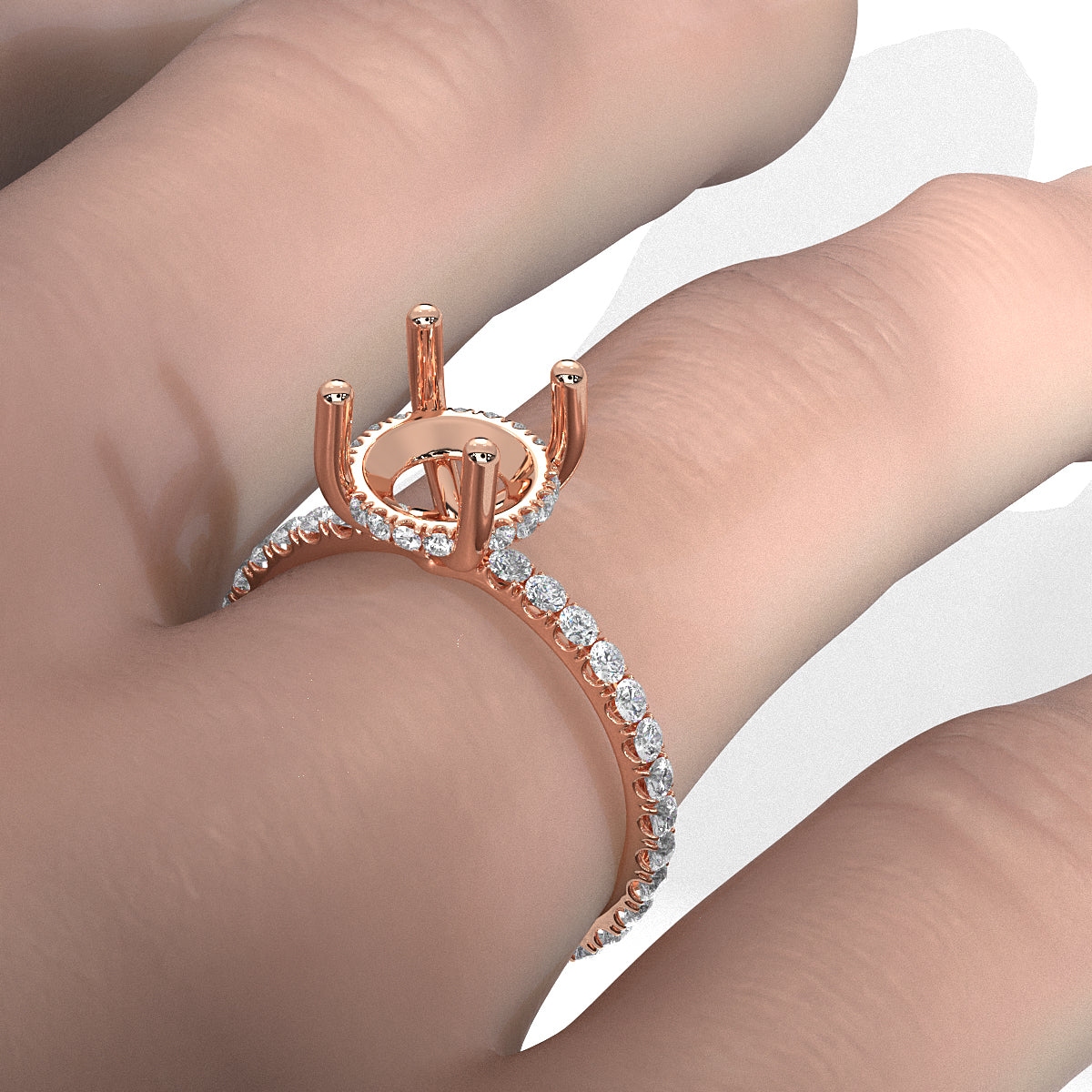 Hidden Halo French U Cut Pave Set Semi Mount Lab Grown Diamond Engagement Ring 0.60Ct.