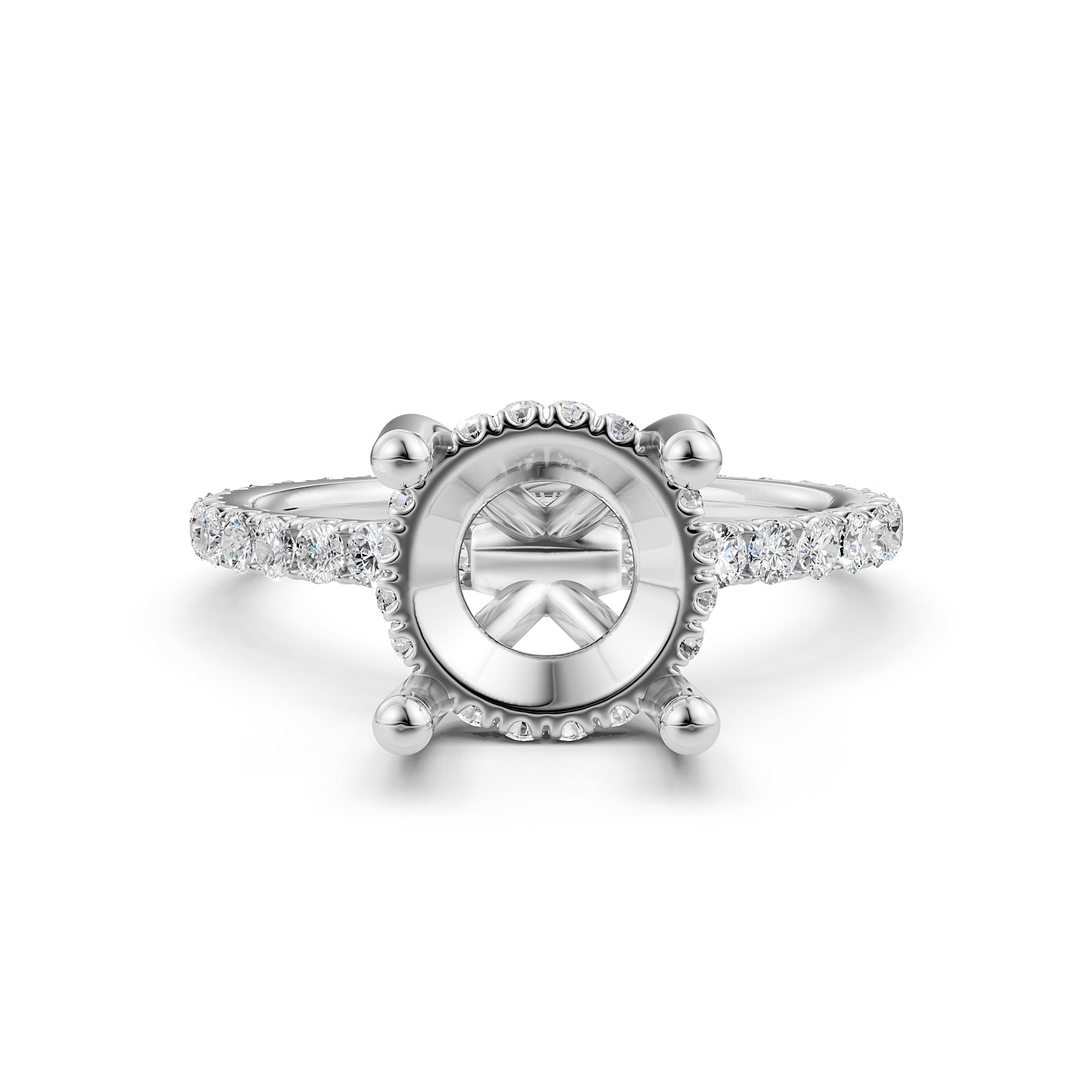 Hidden Halo French U Cut Pave Set Semi Mount Lab Grown Diamond Engagement Ring 0.60Ct.