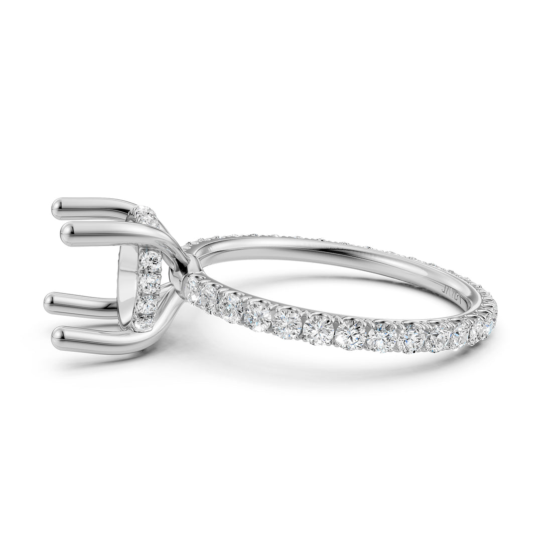 Hidden Halo French U Cut Pave Set Semi Mount Lab Grown Diamond Engagement Ring 0.60Ct.
