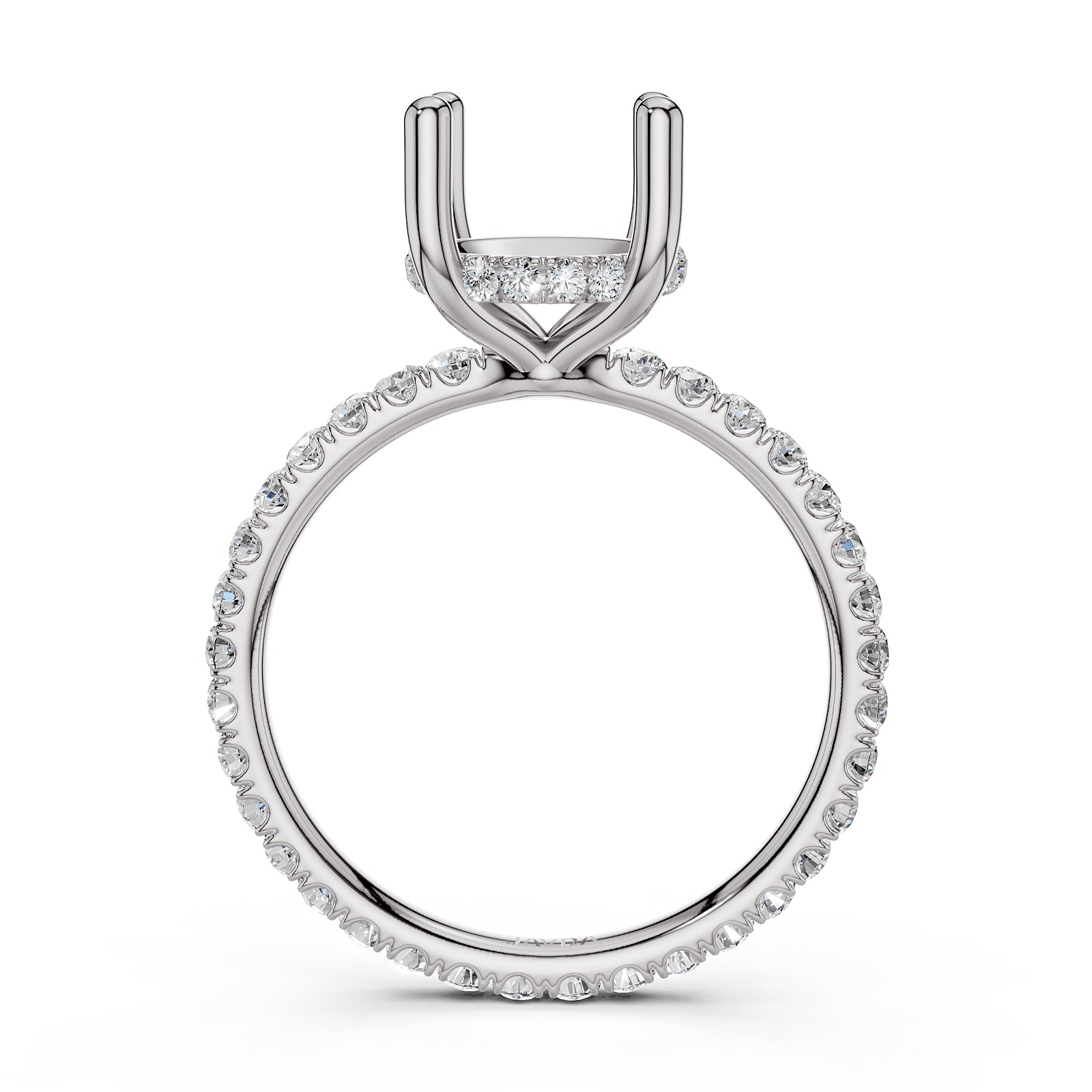 Hidden Halo French U Cut Pave Set Semi Mount Lab Grown Diamond Engagement Ring 0.60Ct.