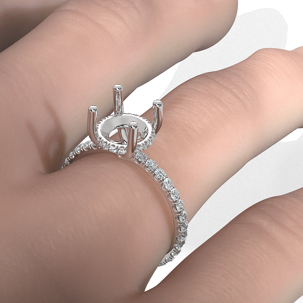 Hidden Halo French U Cut Pave Set Semi Mount Lab Grown Diamond Engagement Ring 0.60Ct.