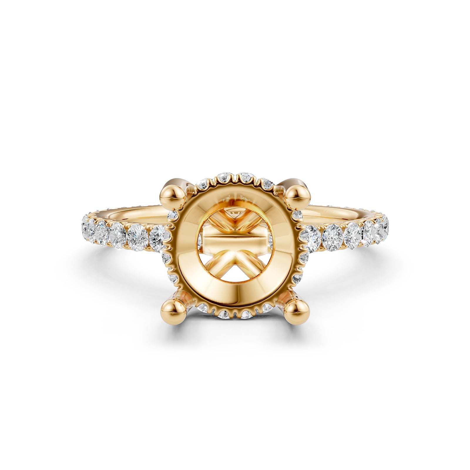 Hidden Halo French U Cut Pave Set Semi Mount Lab Grown Diamond Engagement Ring 0.60Ct.