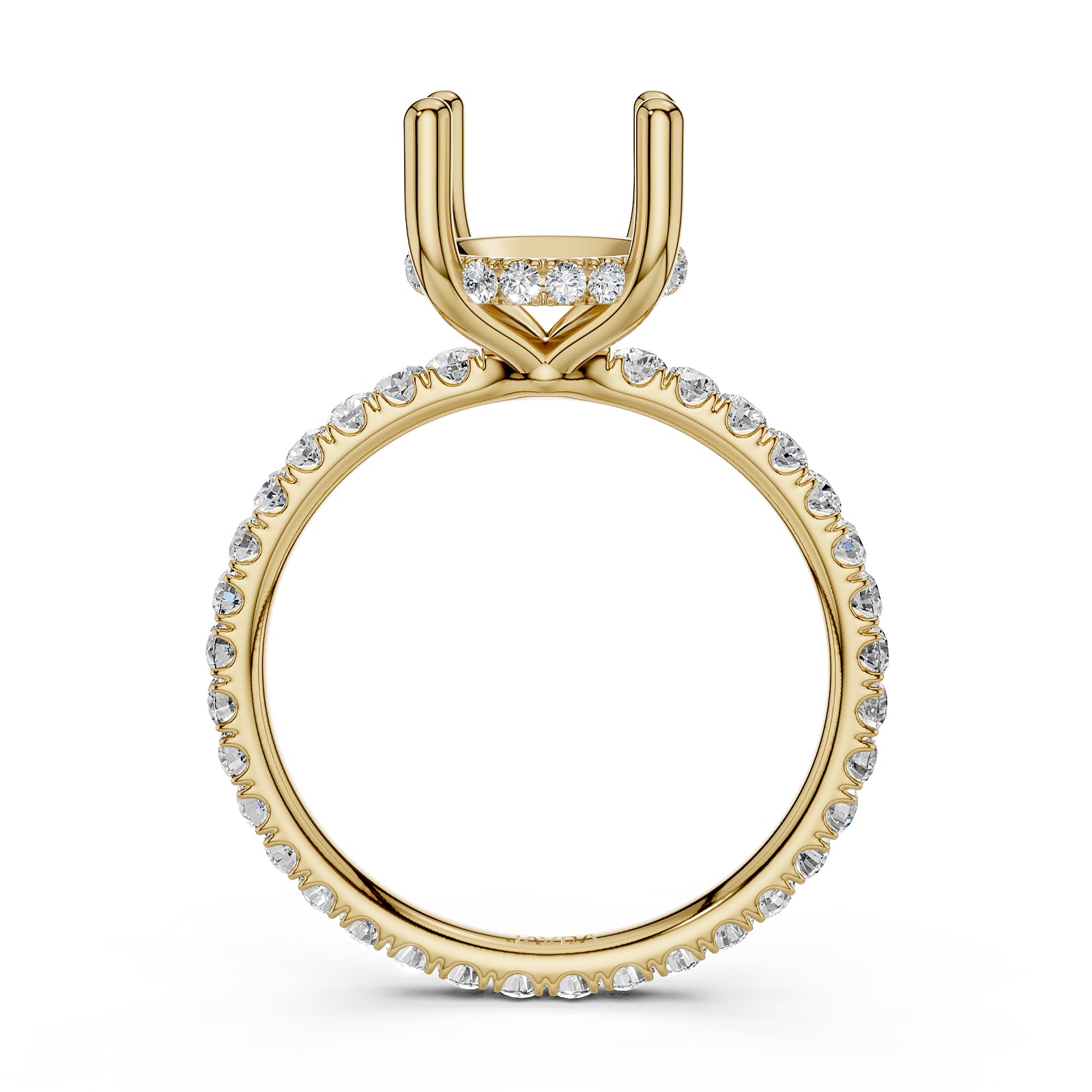 Hidden Halo French U Cut Pave Set Semi Mount Lab Grown Diamond Engagement Ring 0.60Ct.