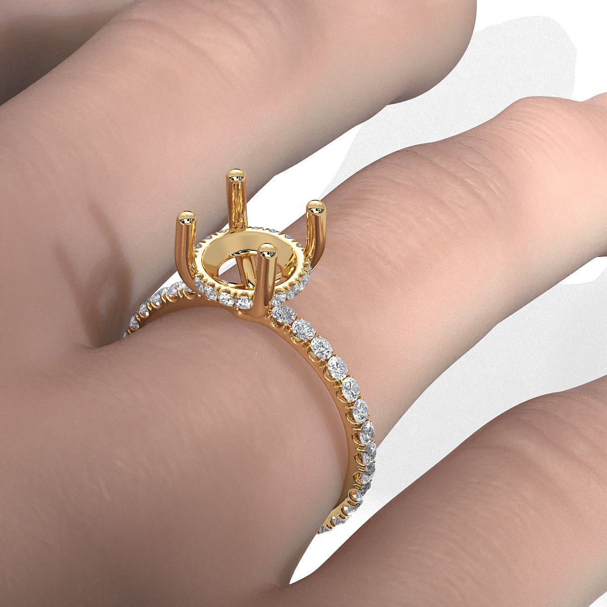 Hidden Halo French U Cut Pave Set Semi Mount Lab Grown Diamond Engagement Ring 0.60Ct.