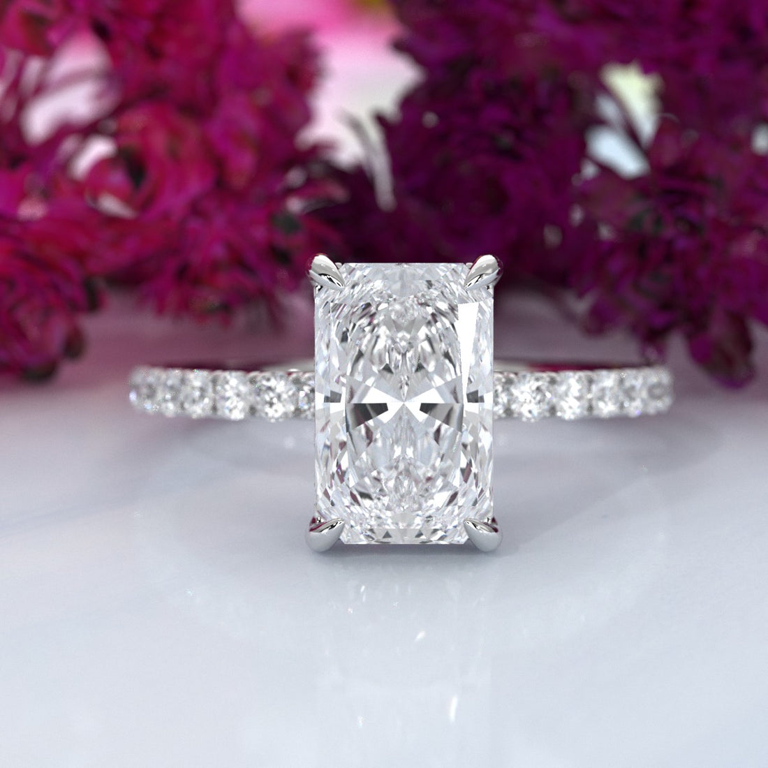 Hidden Halo French U Cut Pave Set Lab Grown Diamond Engagement Ring IGI Certified 2.60 Ctw.