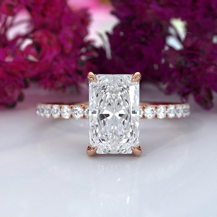 Hidden Halo French U Cut Pave Set Radiant Lab Grown Diamond Engagement Ring