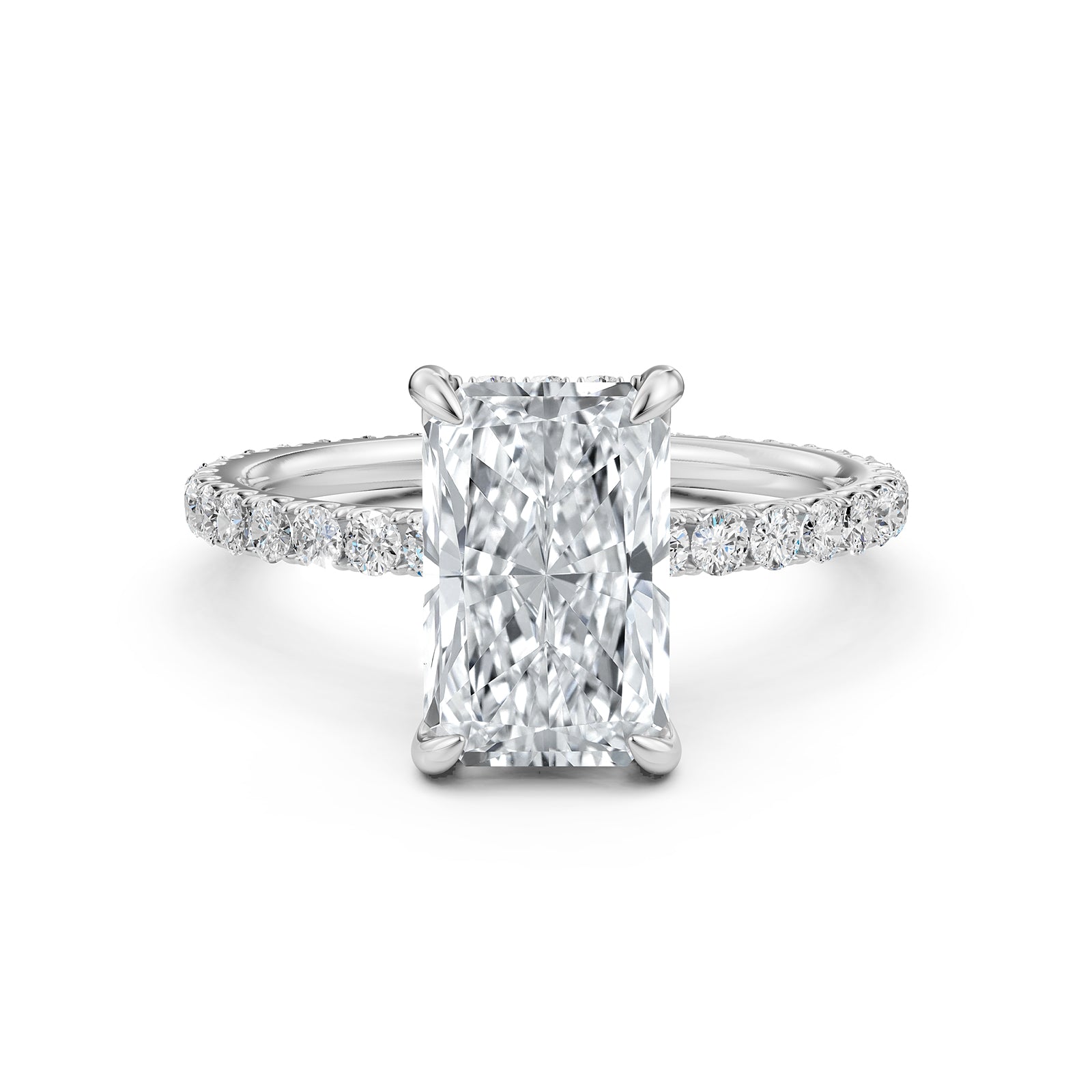 Hidden Halo French U Cut Pave Set Radiant Lab Grown Diamond Engagement Ring