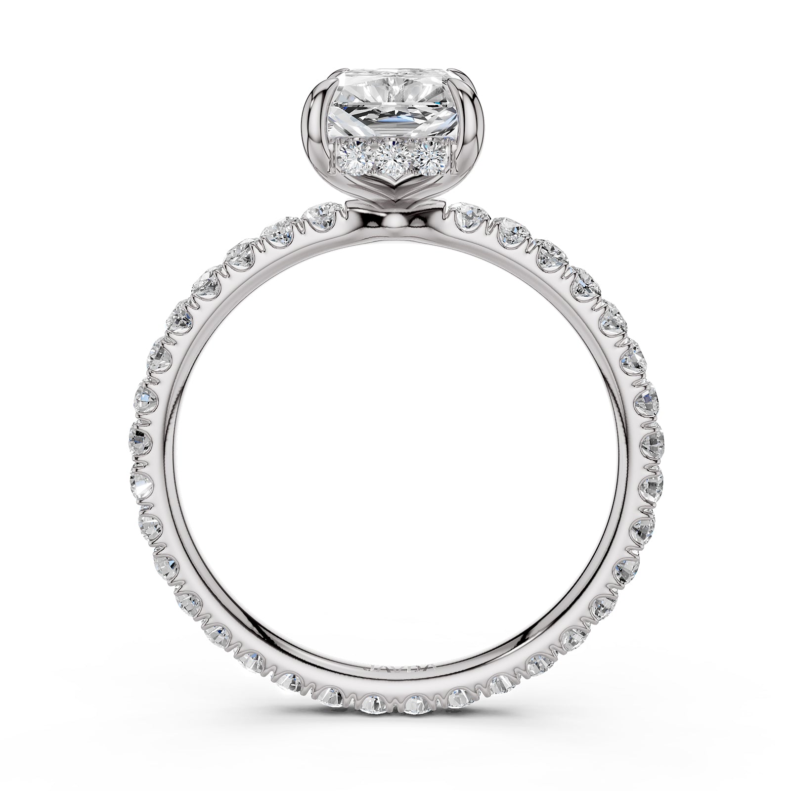 Hidden Halo French U Cut Pave Set Lab Grown Diamond Engagement Ring IGI Certified 2.60 Ctw.