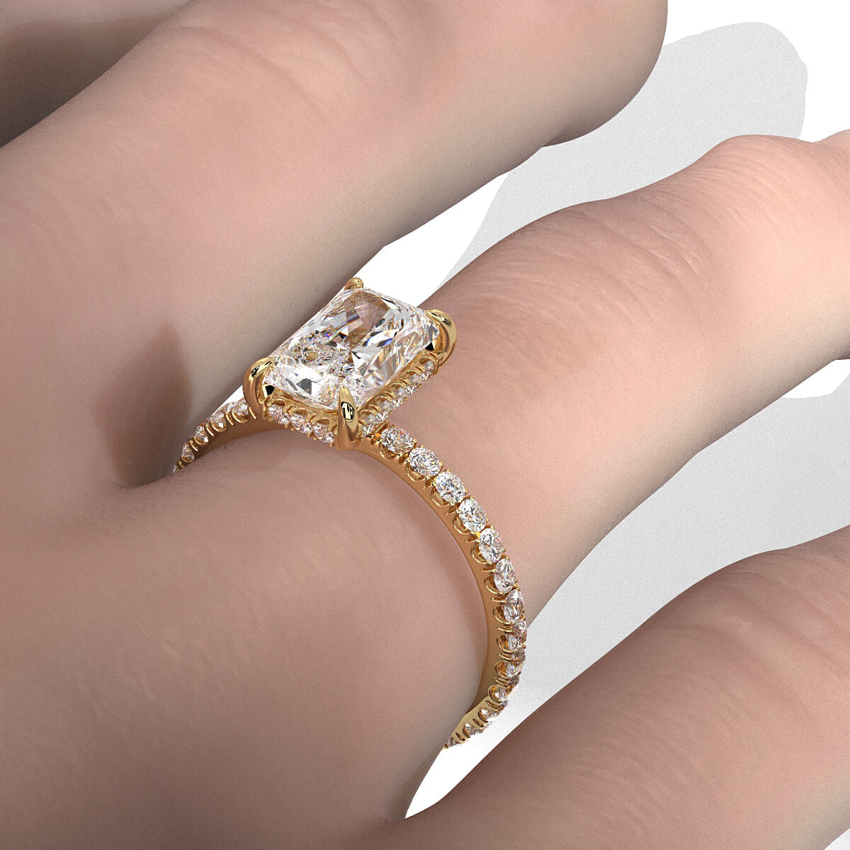 Hidden Halo French U Cut Pave Set Radiant Lab Grown Diamond Engagement Ring