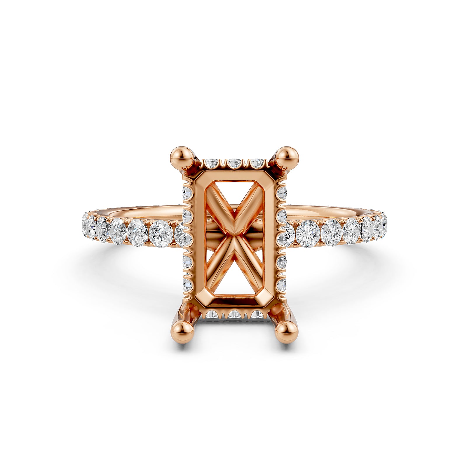 Hidden Halo French U Cut Pave Set Semi Mount Lab Grown Diamond Engagement Ring 0.60Ct.