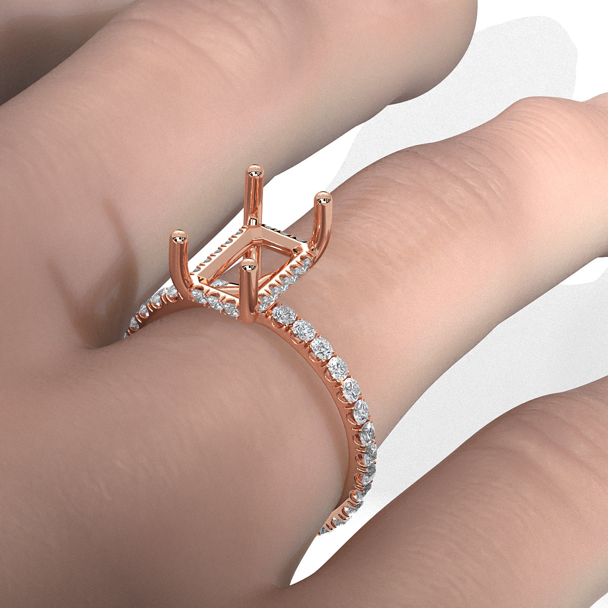 Hidden Halo French U Cut Pave Set Semi Mount Lab Grown Diamond Engagement Ring 0.60Ct.