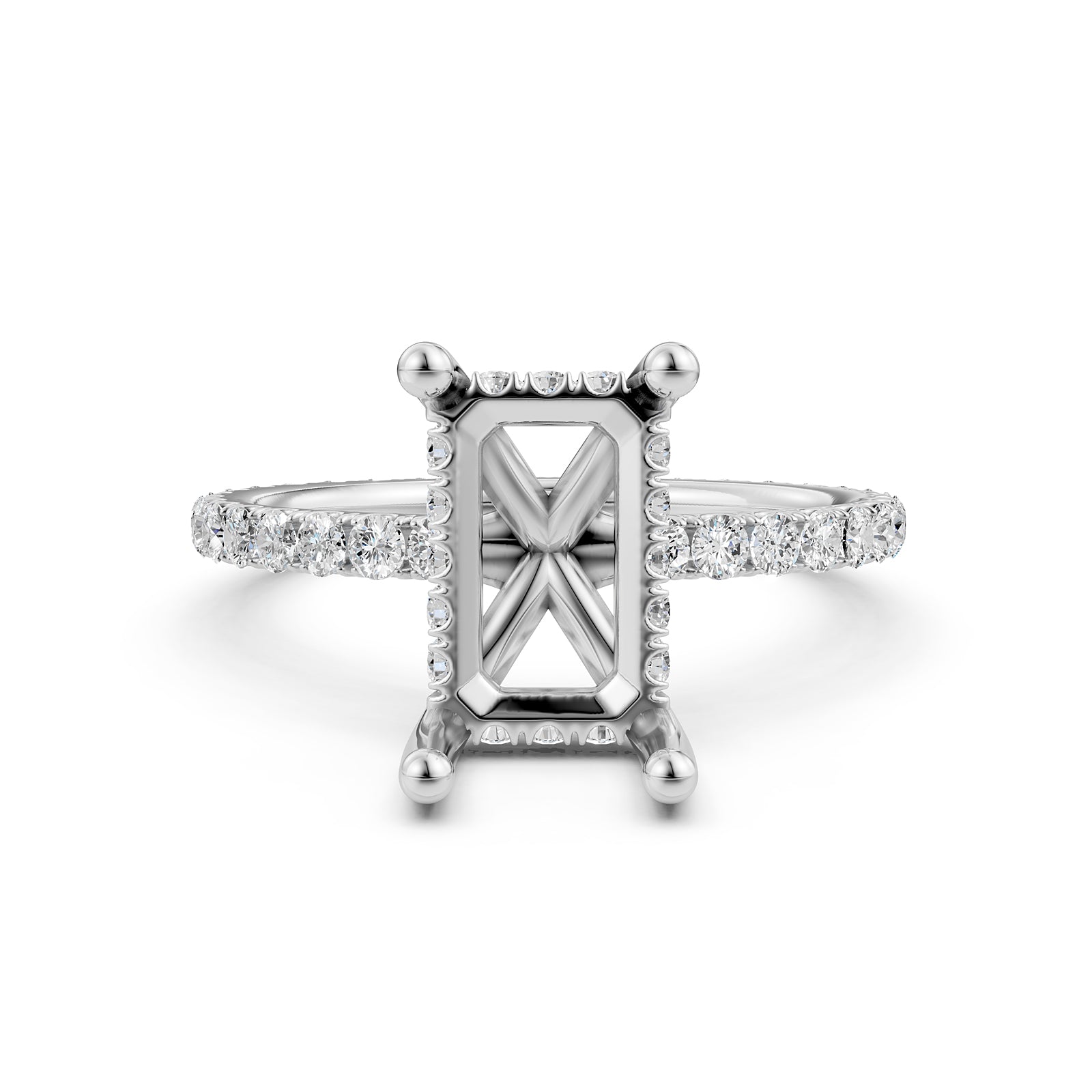 Hidden Halo French U Cut Pave Set Semi Mount Lab Grown Diamond Engagement Ring 0.60Ct.
