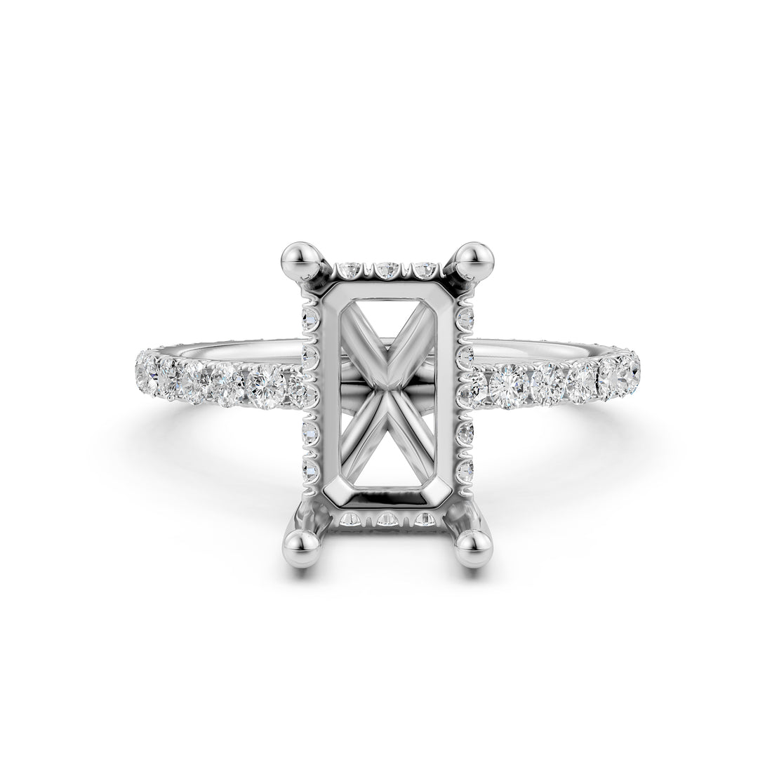 Hidden Halo French U Cut Pave Set Semi Mount Lab Grown Diamond Engagement Ring 0.60Ct.