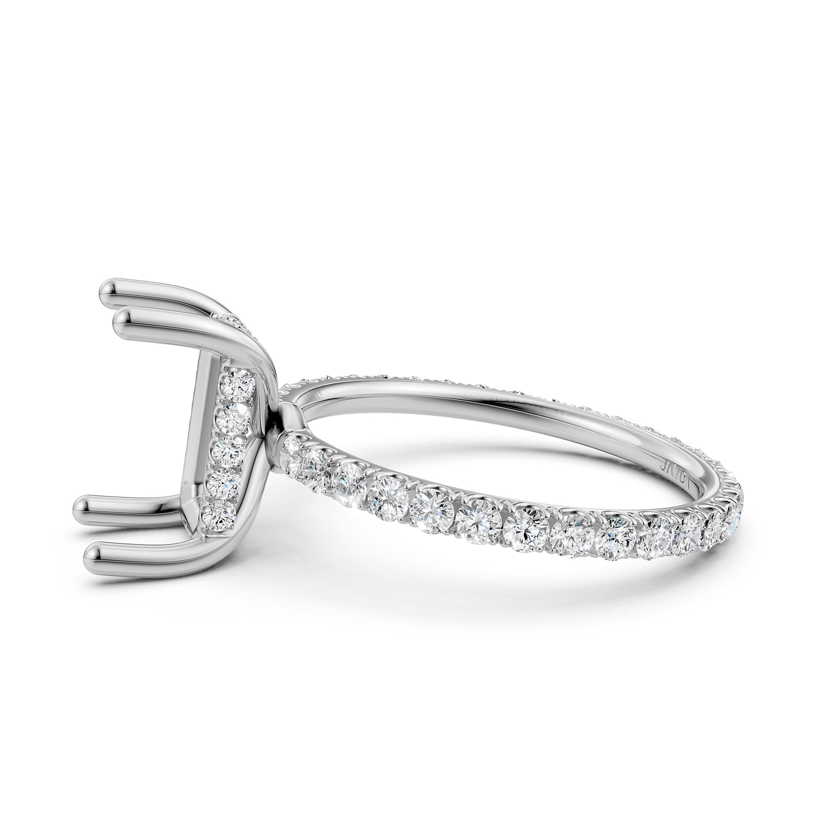 Hidden Halo French U Cut Pave Set Semi Mount Lab Grown Diamond Engagement Ring 0.60Ct.