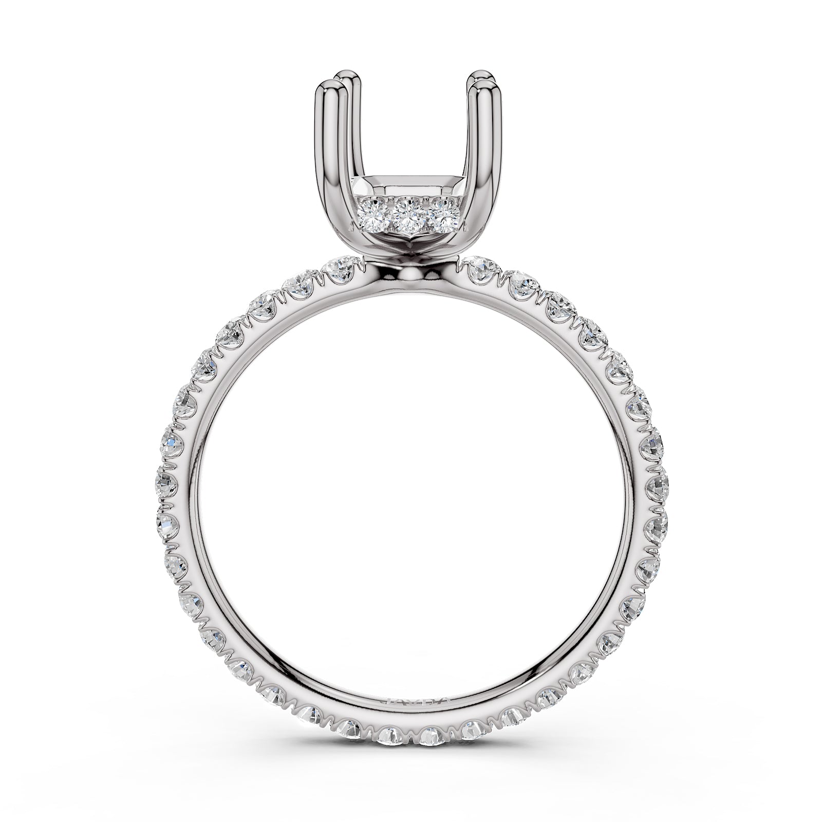 Hidden Halo French U Cut Pave Set Semi Mount Lab Grown Diamond Engagement Ring 0.60Ct.
