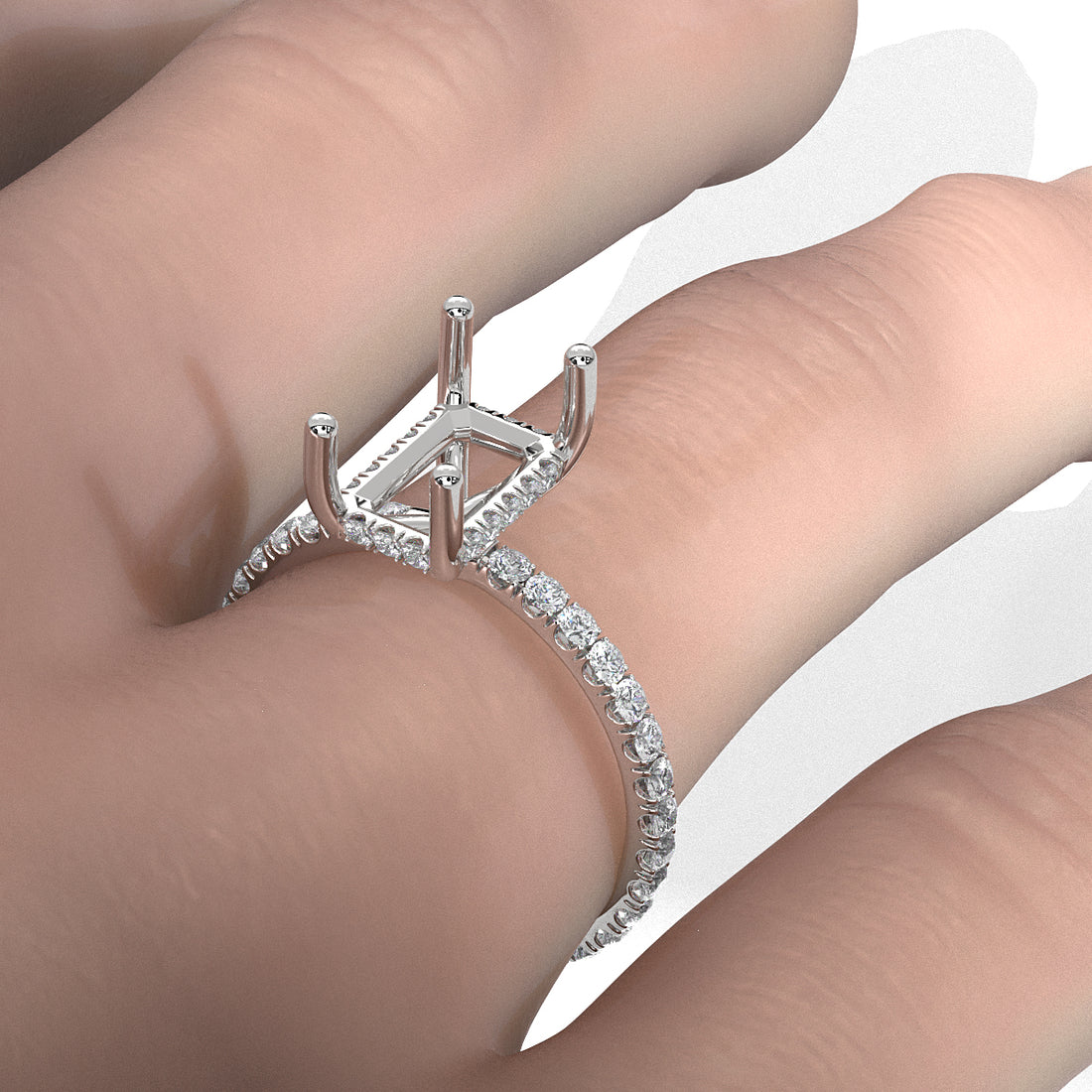 Hidden Halo French U Cut Pave Set Semi Mount Lab Grown Diamond Engagement Ring 0.60Ct.