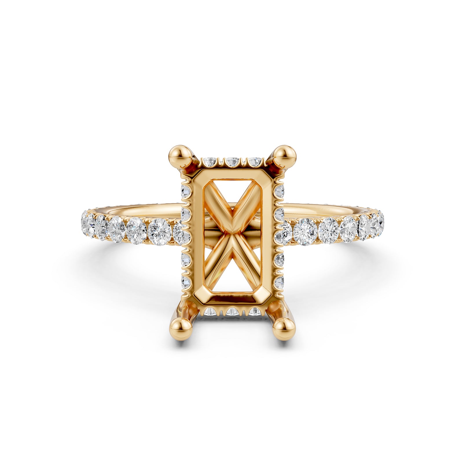 Hidden Halo French U Cut Pave Set Semi Mount Lab Grown Diamond Engagement Ring 0.60Ct.